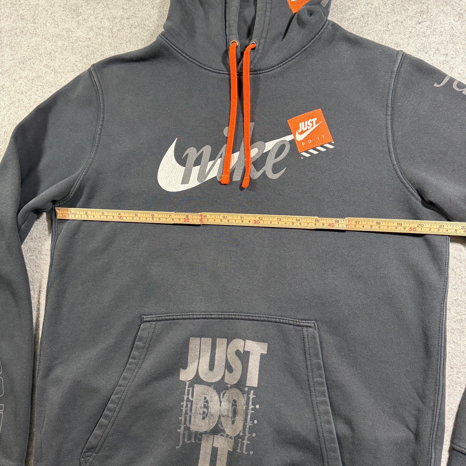 Nike Just Do It All Over Graphic Hoodie Mens L Black Pullover Fleece Drawstring thumbnail 7