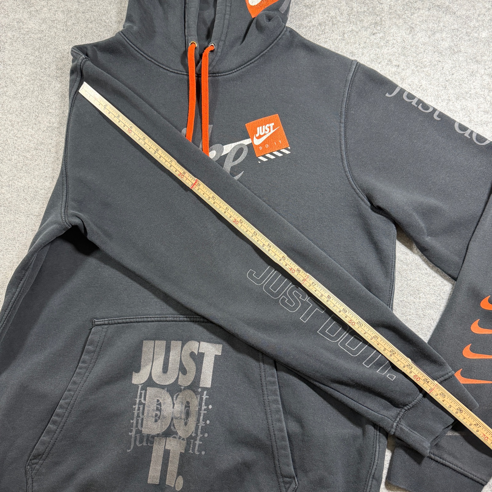 Nike Just Do It All Over Graphic Hoodie Mens L Black Pullover Fleece Drawstring thumbnail 8
