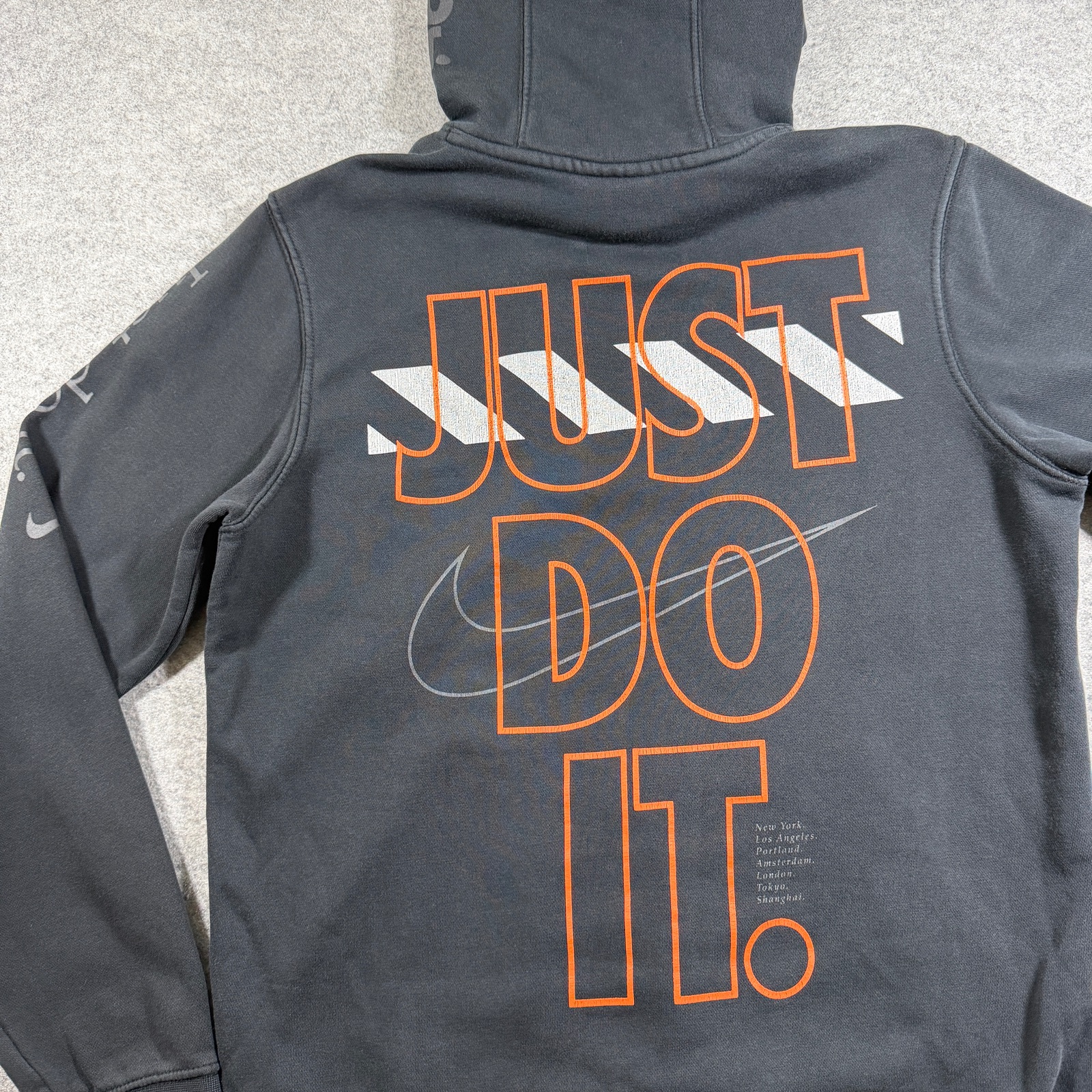 Nike Just Do It All Over Graphic Hoodie Mens L Black Pullover Fleece Drawstring thumbnail 10