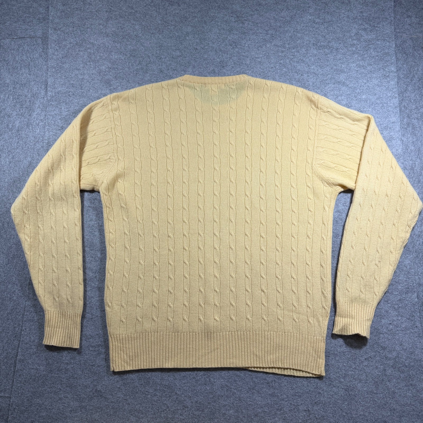Lederer New York Luxury Cashmere Sweater Mens L Yellow Cable Knit Crewneck thumbnail 2