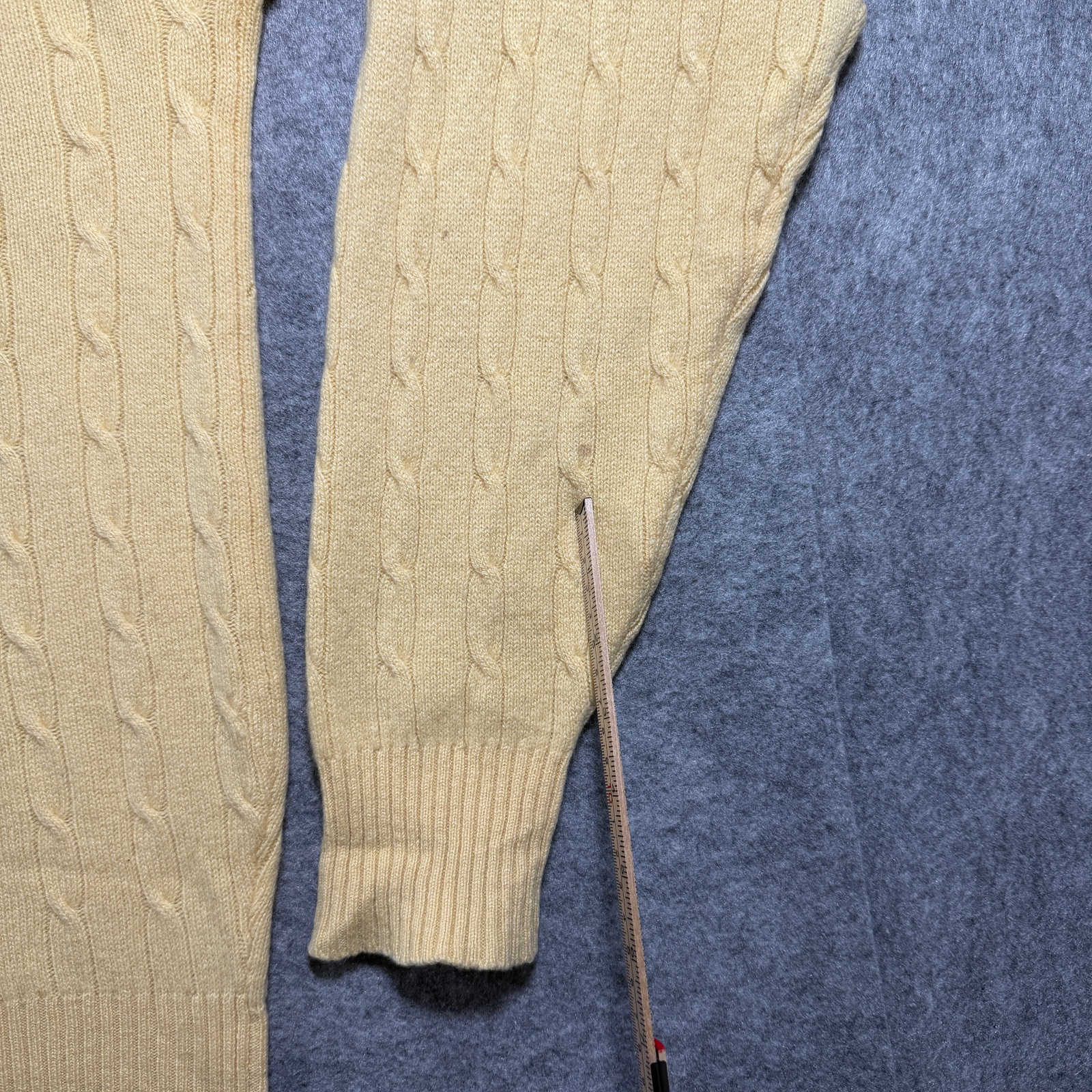 Lederer New York Luxury Cashmere Sweater Mens L Yellow Cable Knit Crewneck thumbnail 5