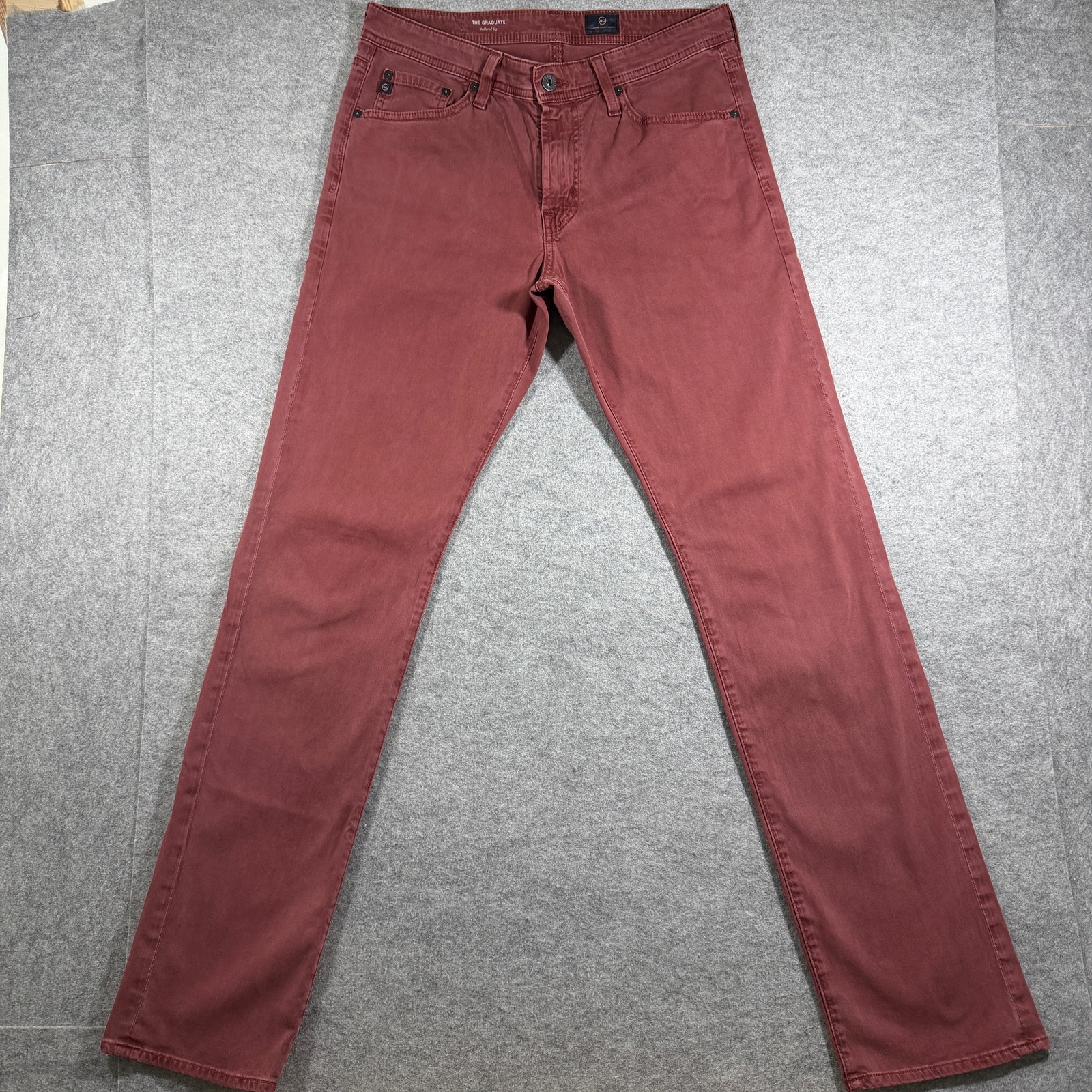AG Adriano Goldschmied Graduate Pants Mens 31x34 Brick Red Tailored Straight Leg