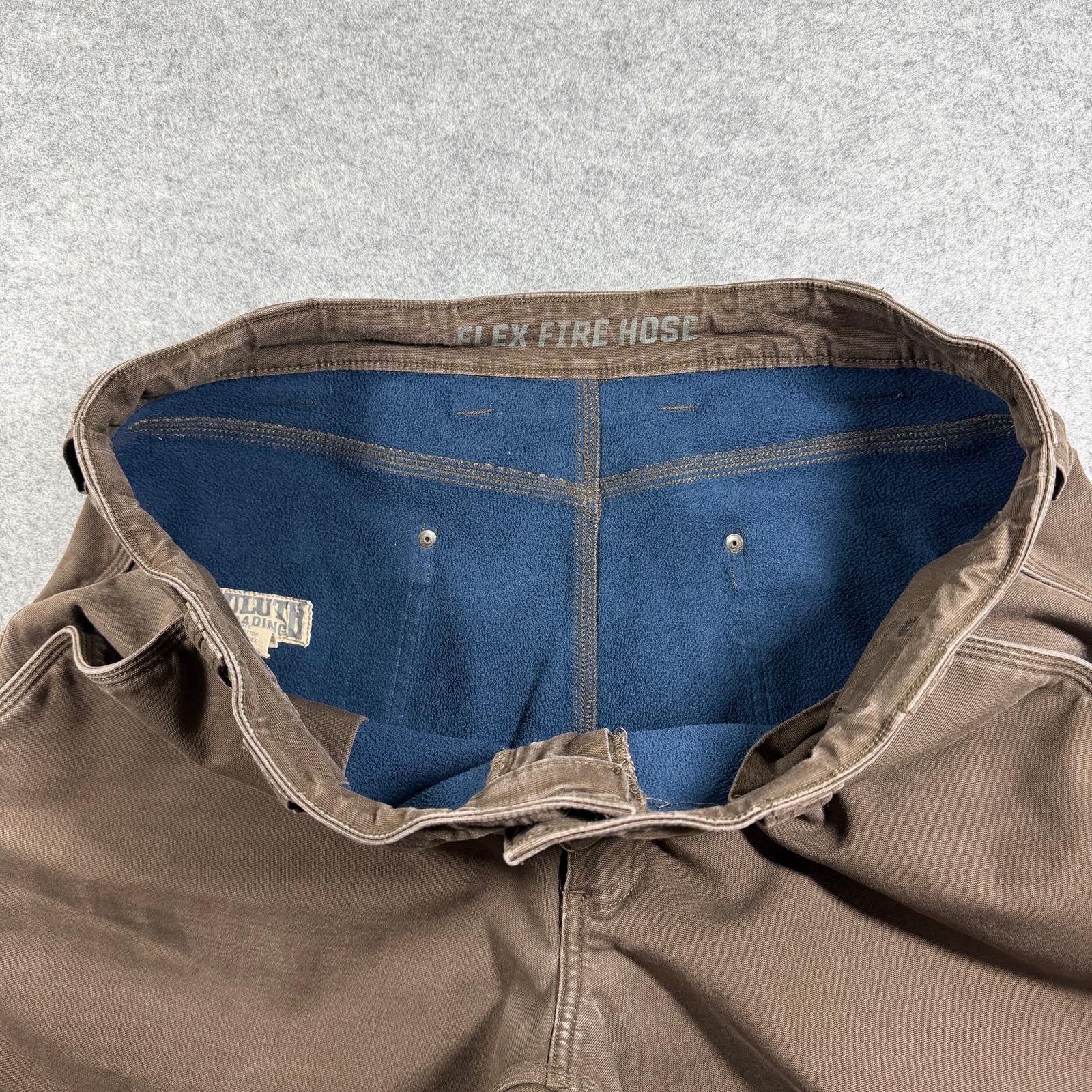 Duluth Trading Co Flex Fire Hose Pants Mens 40x32 Brown Cargo Carpenter Fleece thumbnail 3