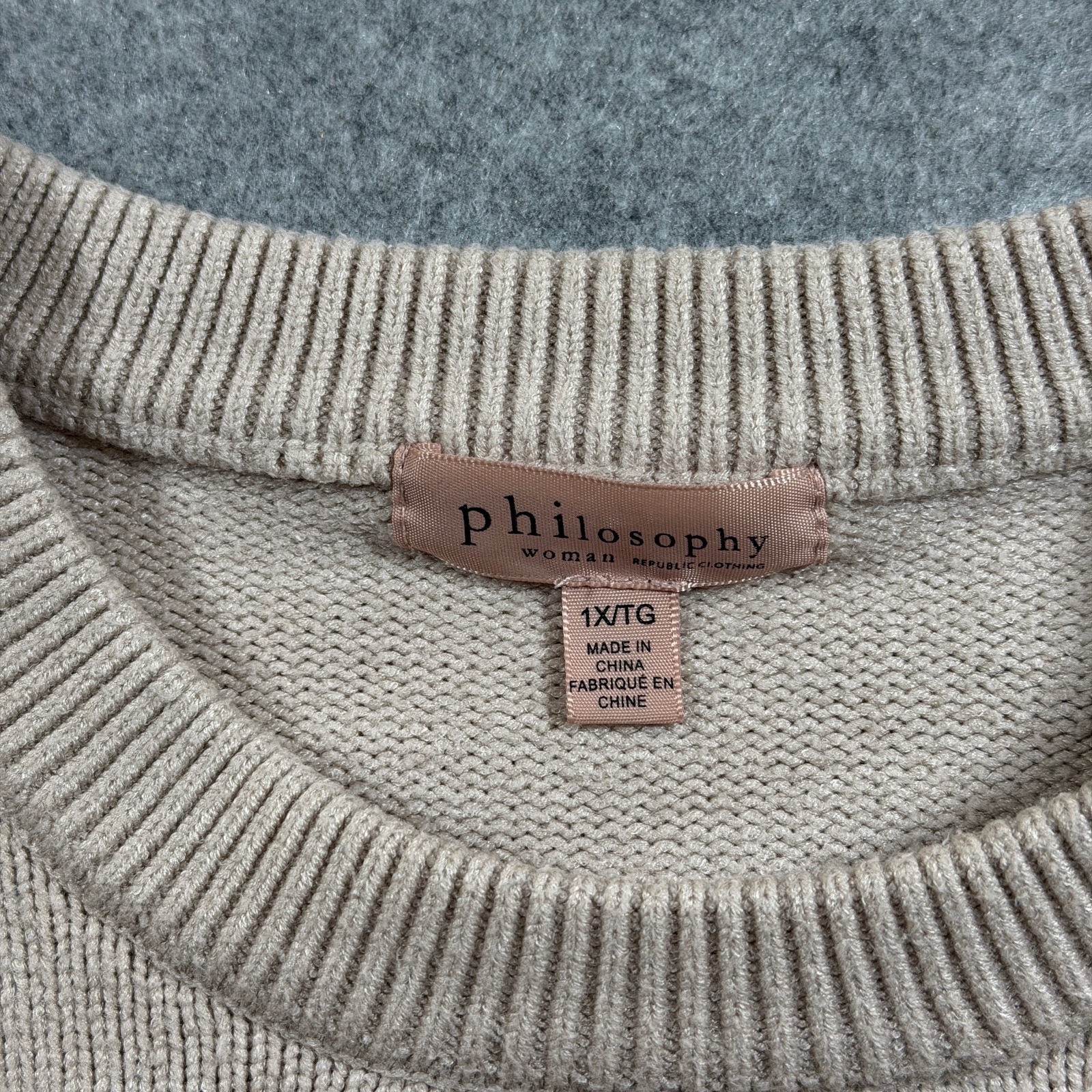 Philosophy Republic Clothing Sweater Womens XL Beige Multicolor Striped Crewneck thumbnail 3