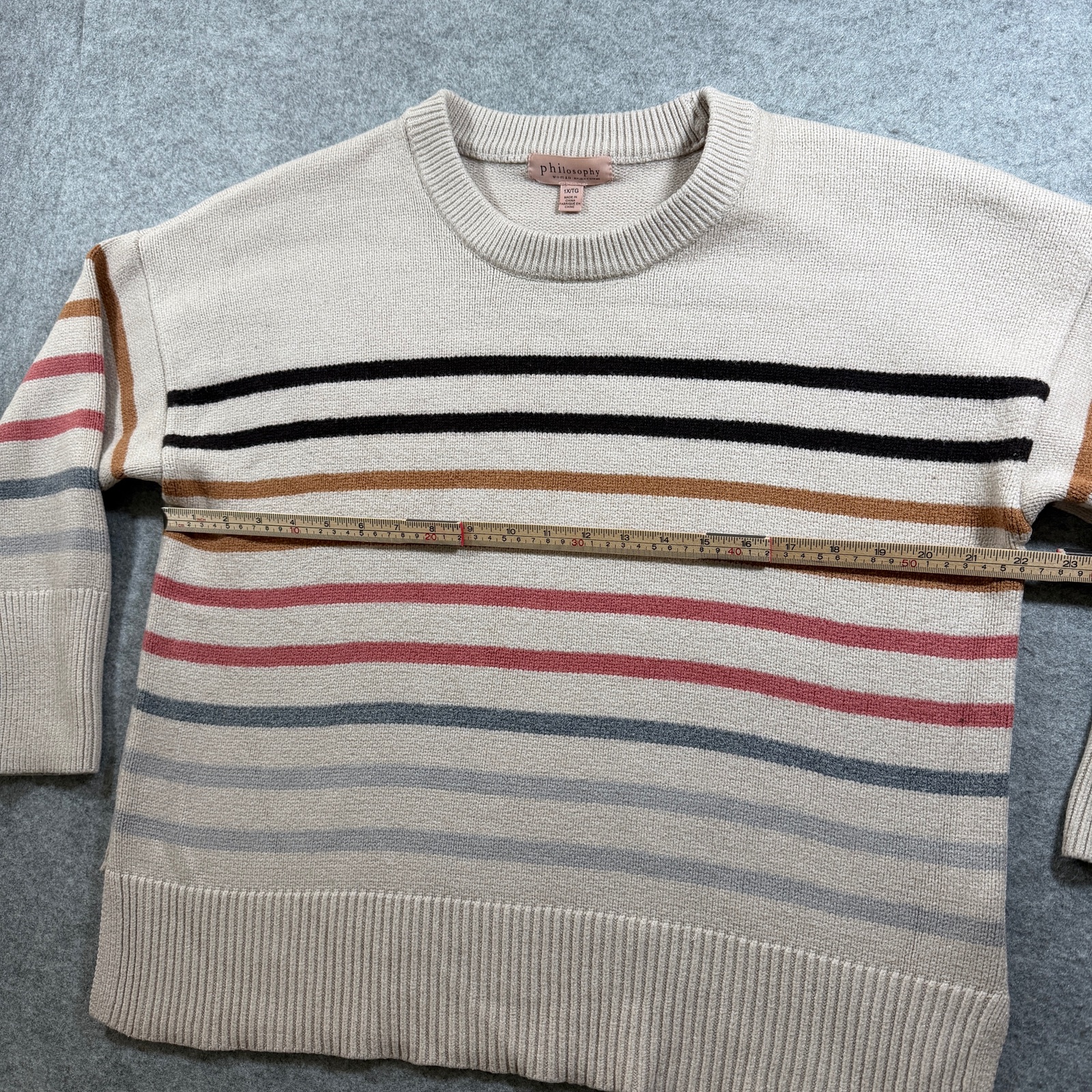 Philosophy Republic Clothing Sweater Womens XL Beige Multicolor Striped Crewneck thumbnail 6