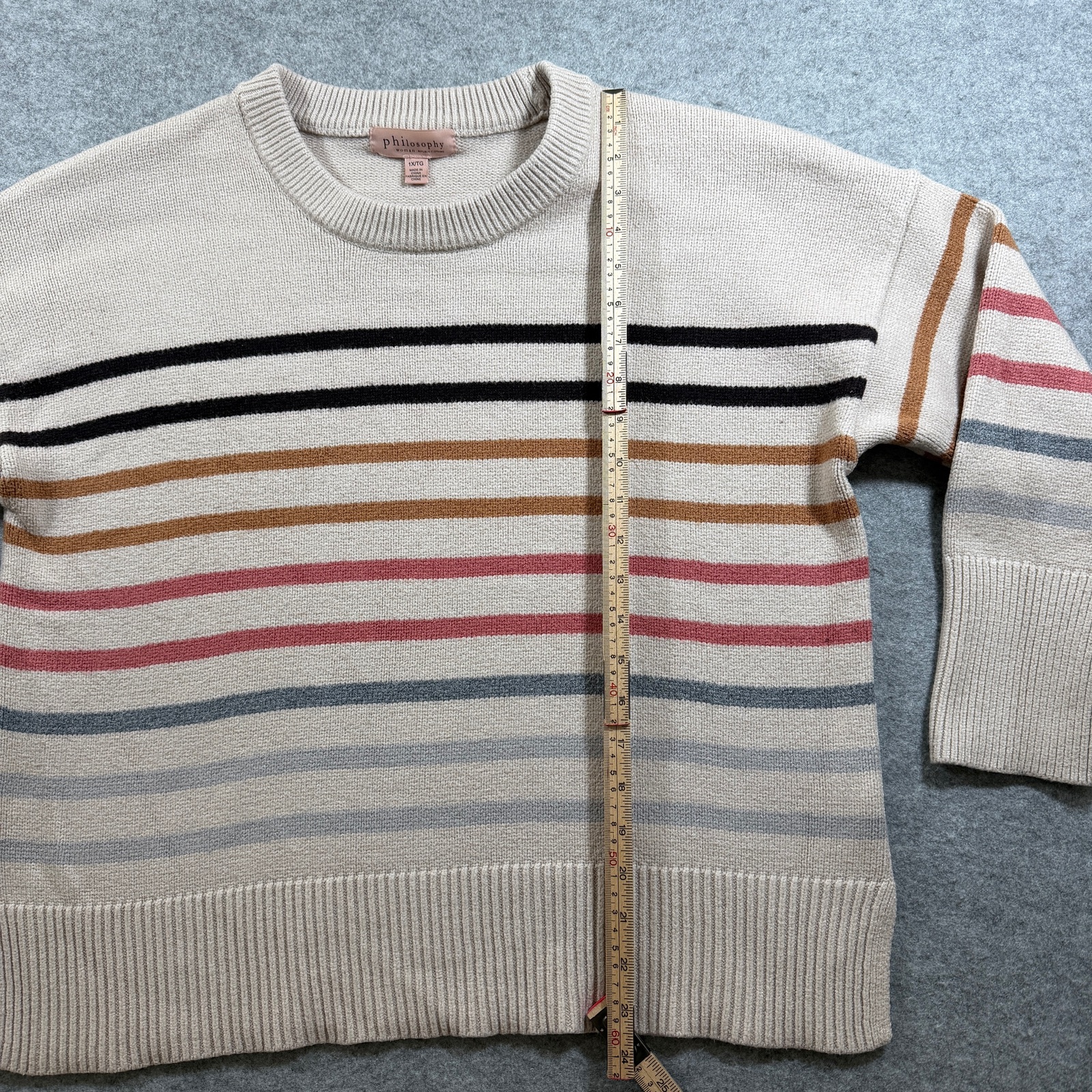 Philosophy Republic Clothing Sweater Womens XL Beige Multicolor Striped Crewneck thumbnail 7