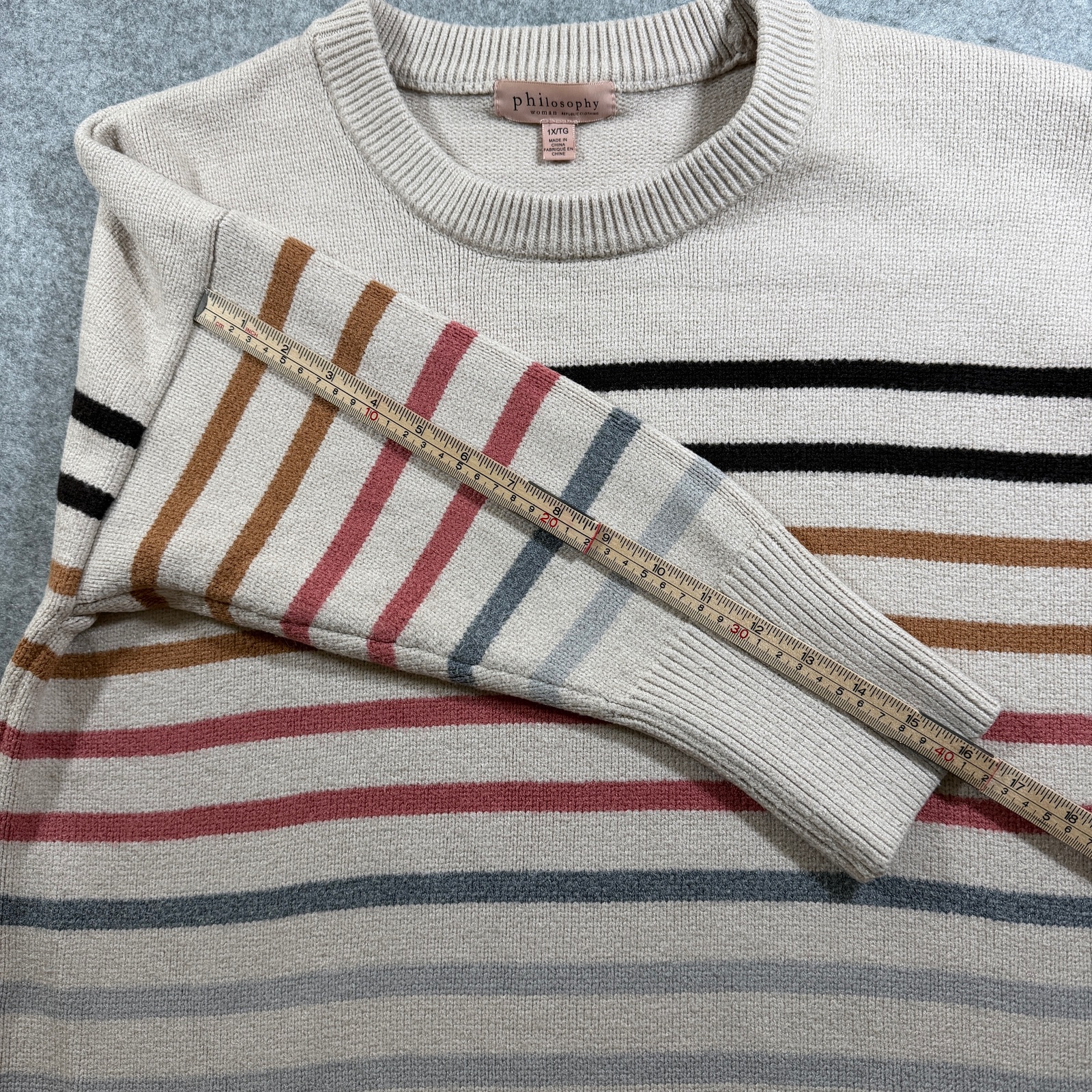 Philosophy Republic Clothing Sweater Womens XL Beige Multicolor Striped Crewneck thumbnail 8