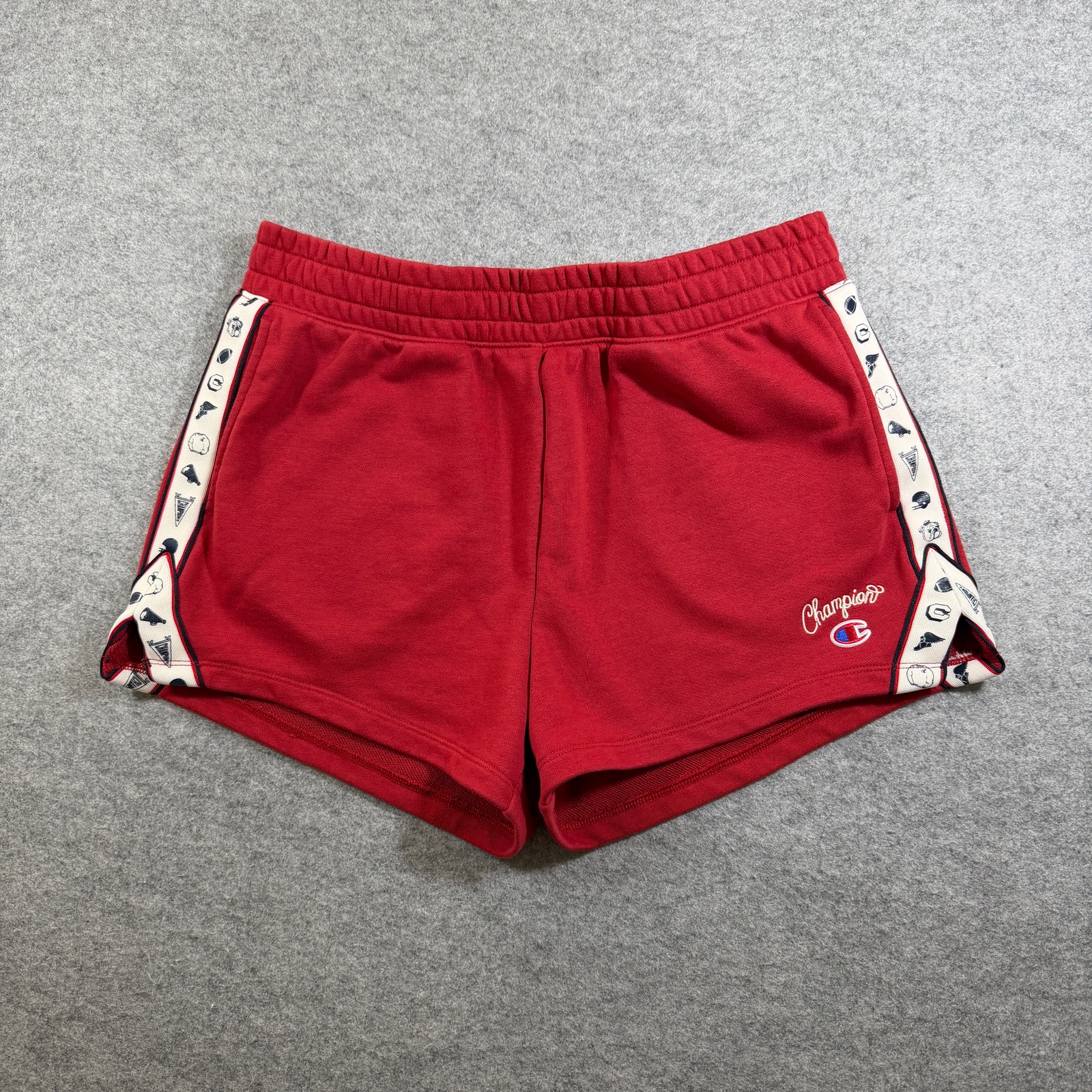 Champion Sweat Shorts Womens L Red Drawstring Athletic Gym Lounge Embroidered C