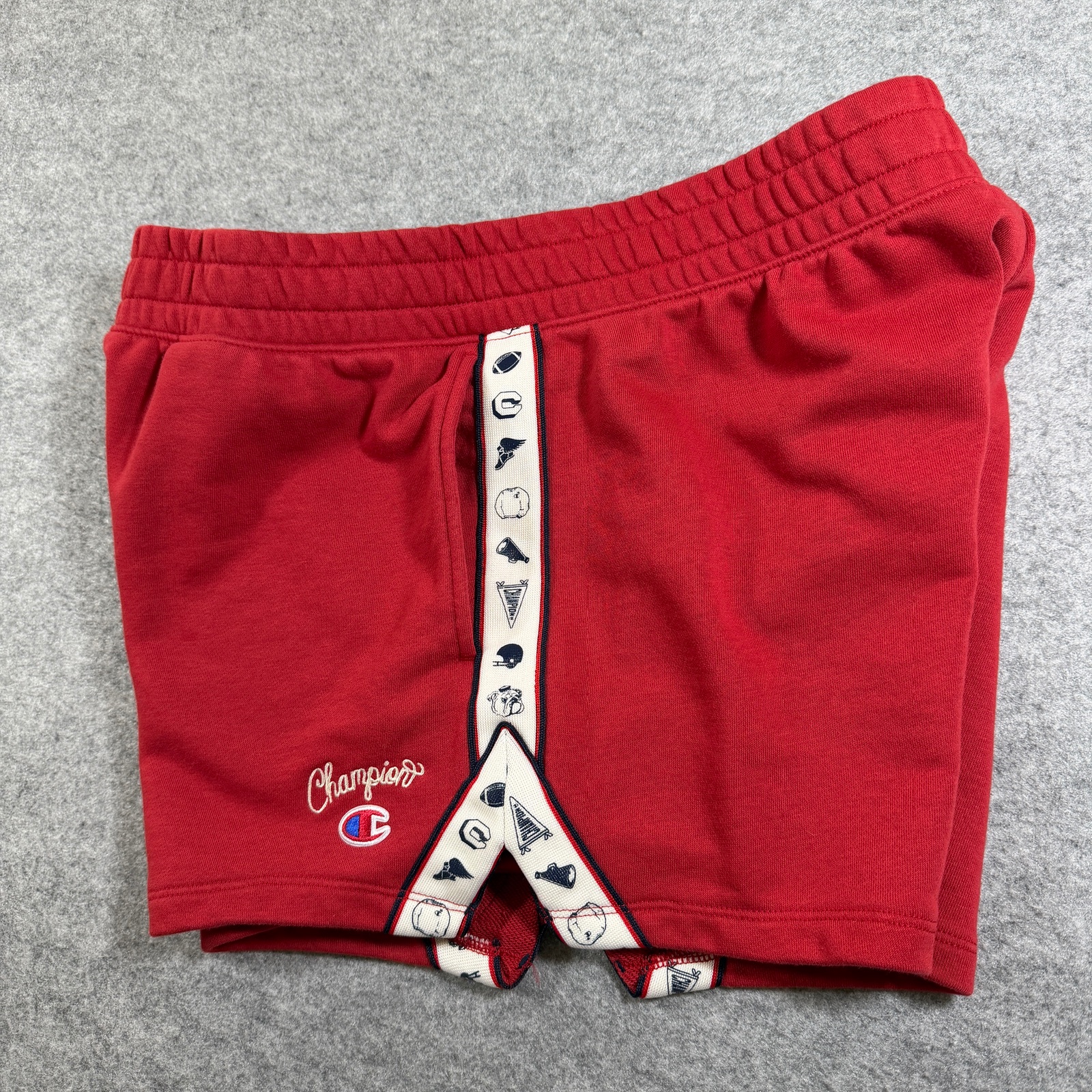 Champion Sweat Shorts Womens L Red Drawstring Athletic Gym Lounge Embroidered C thumbnail 3