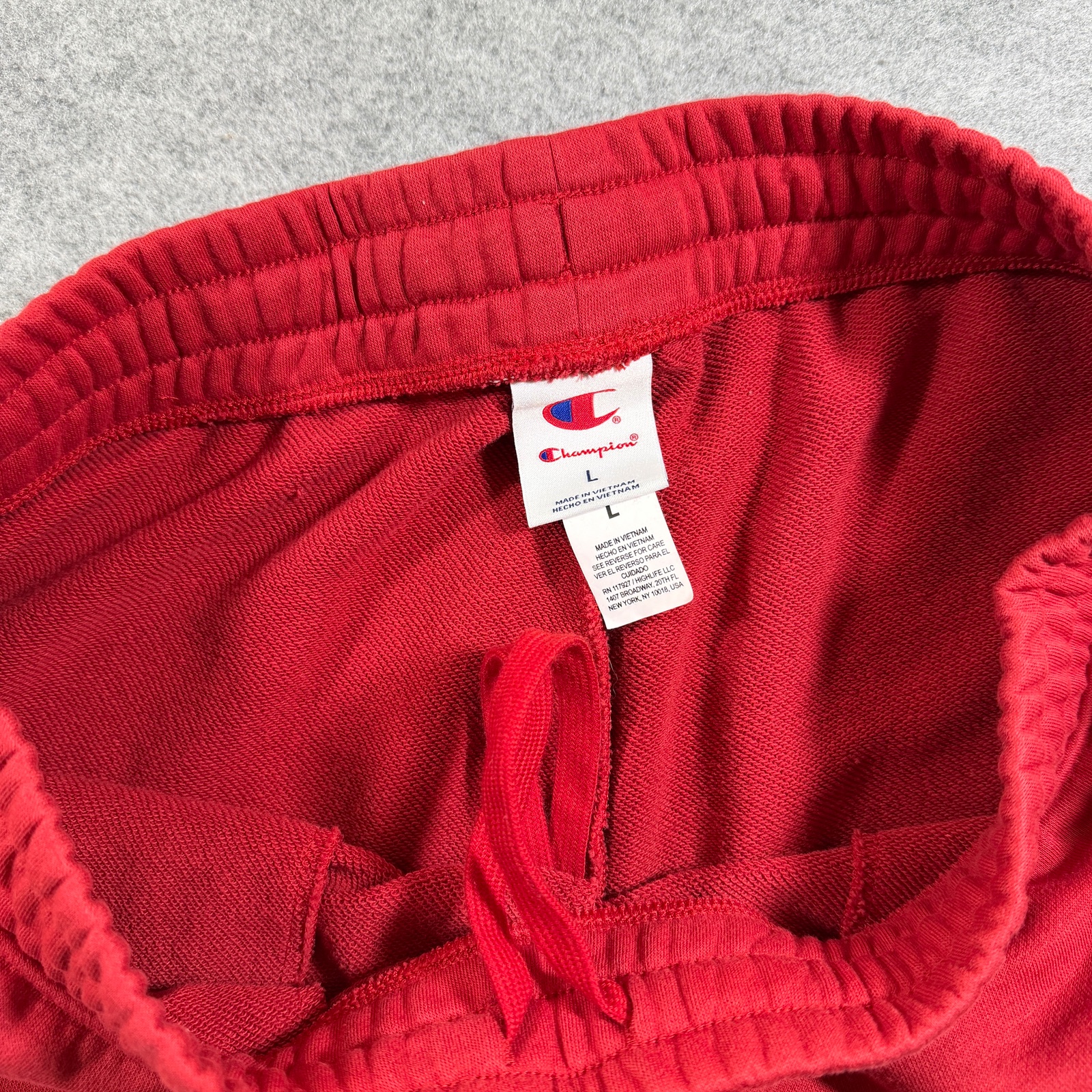 Champion Sweat Shorts Womens L Red Drawstring Athletic Gym Lounge Embroidered C thumbnail 6