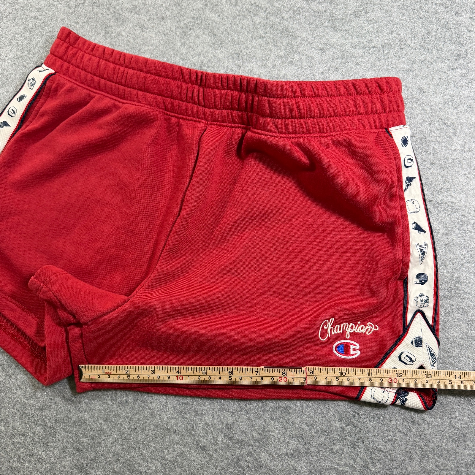 Champion Sweat Shorts Womens L Red Drawstring Athletic Gym Lounge Embroidered C thumbnail 9