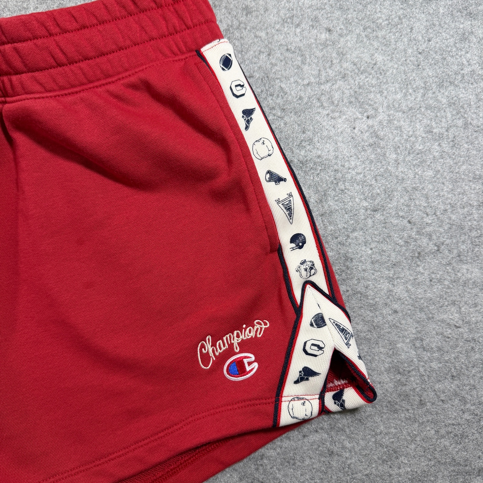 Champion Sweat Shorts Womens L Red Drawstring Athletic Gym Lounge Embroidered C thumbnail 11