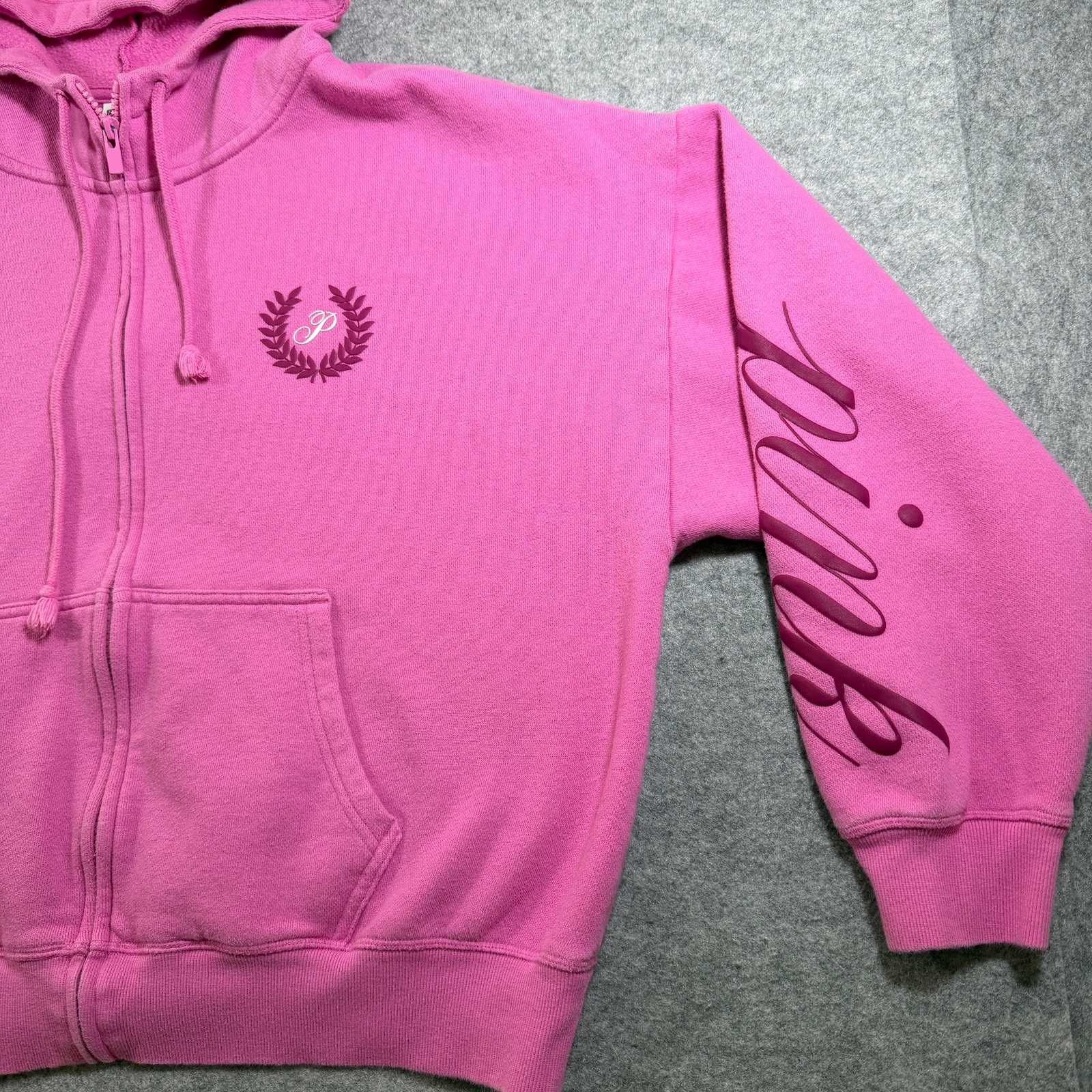Victorias Secret PINK Cropped Logo Hoodie Womens L Full Zip Fleece Drop Shoulder thumbnail 3