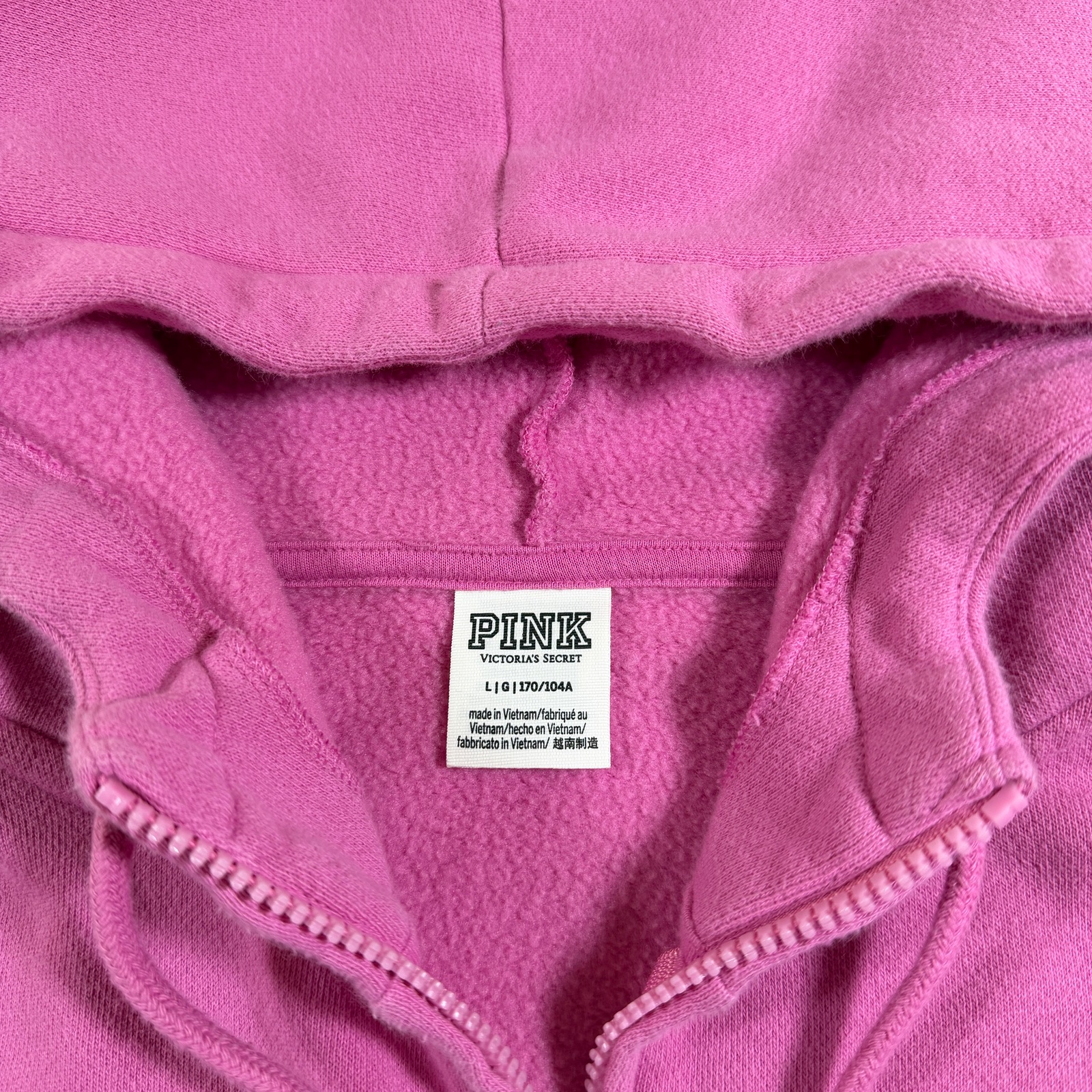 Victorias Secret PINK Cropped Logo Hoodie Womens L Full Zip Fleece Drop Shoulder thumbnail 4