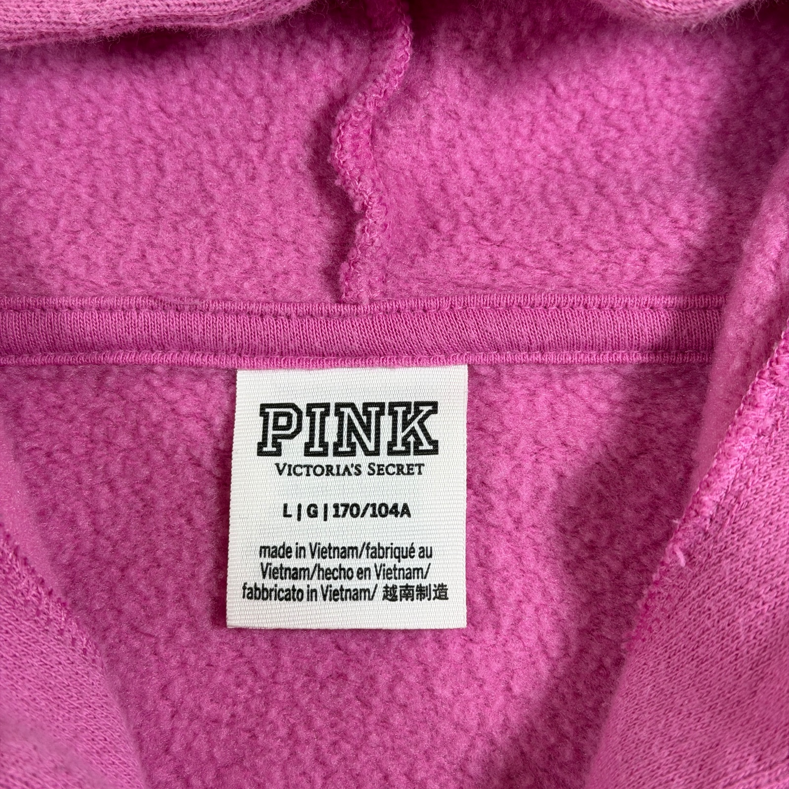 Victorias Secret PINK Cropped Logo Hoodie Womens L Full Zip Fleece Drop Shoulder thumbnail 5