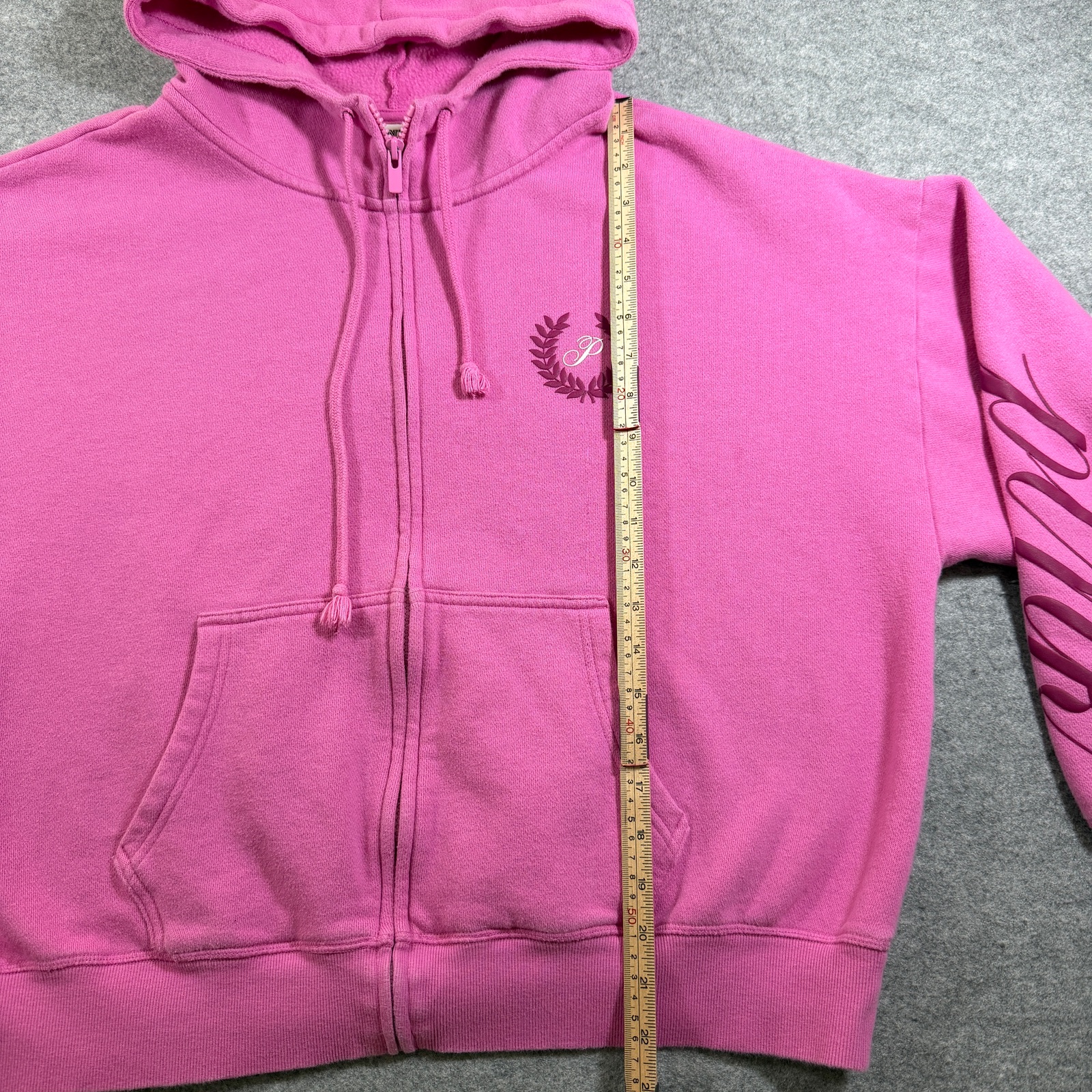 Victorias Secret PINK Cropped Logo Hoodie Womens L Full Zip Fleece Drop Shoulder thumbnail 6