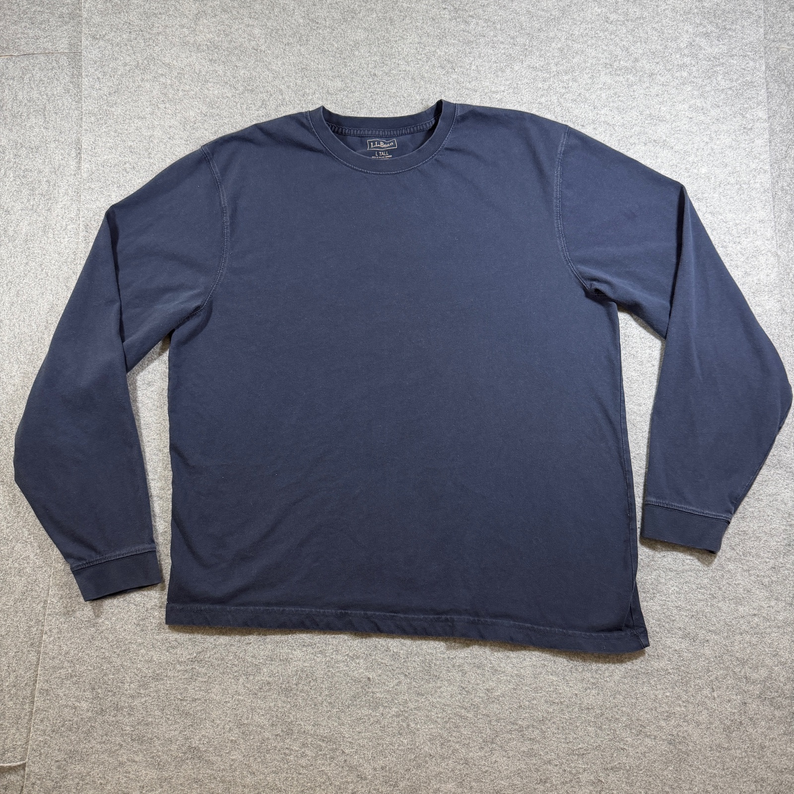 LL Bean Long Sleeve T Shirt Mens L Tall Navy Blue Cotton Crewneck Outdoor Casual