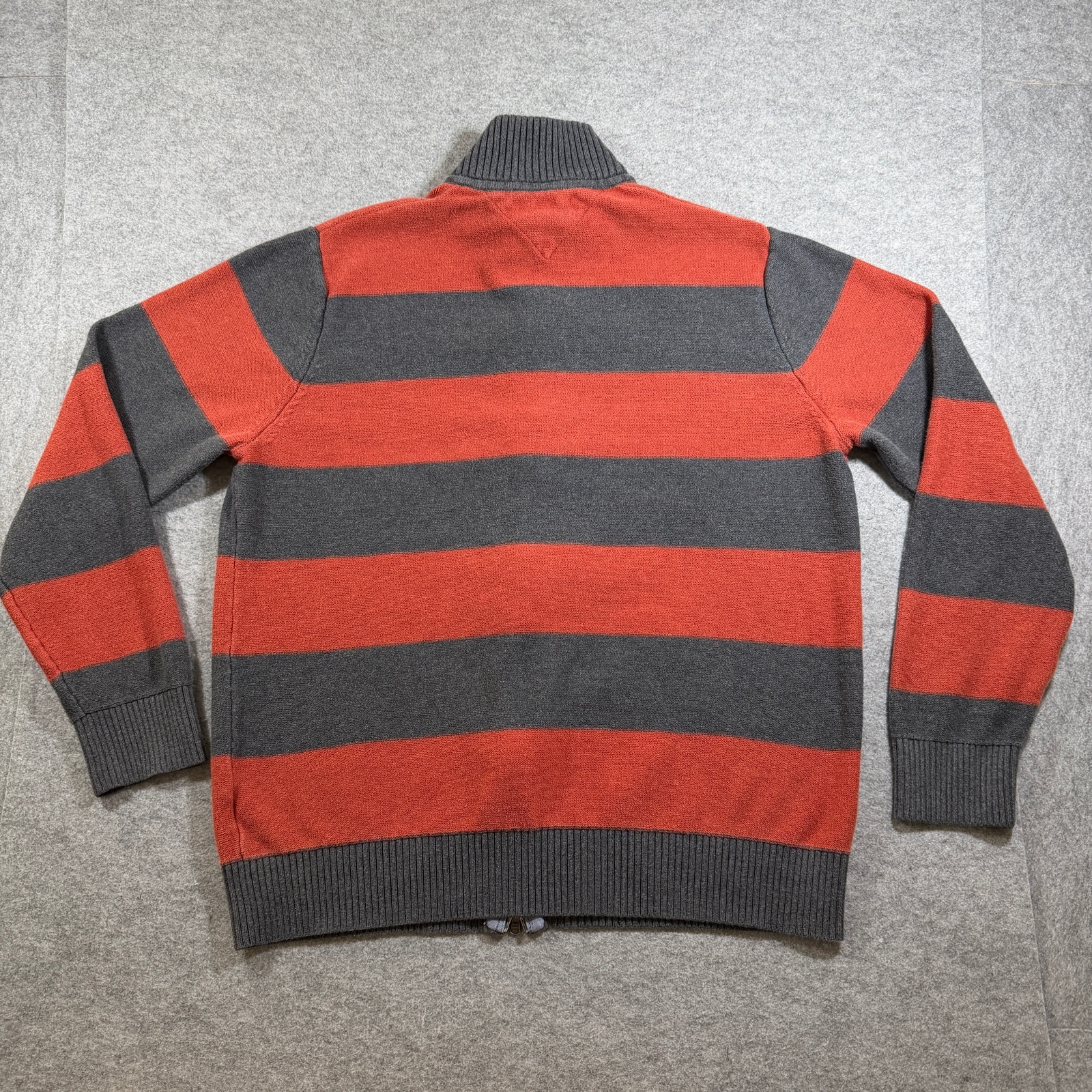 Tommy Hilfiger Full Zip Knit Sweater Mens XXL Orange Gray Striped Heavyweight thumbnail 3