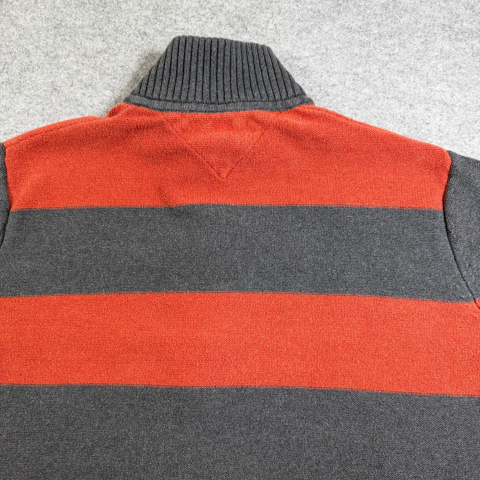 Tommy Hilfiger Full Zip Knit Sweater Mens XXL Orange Gray Striped Heavyweight thumbnail 4