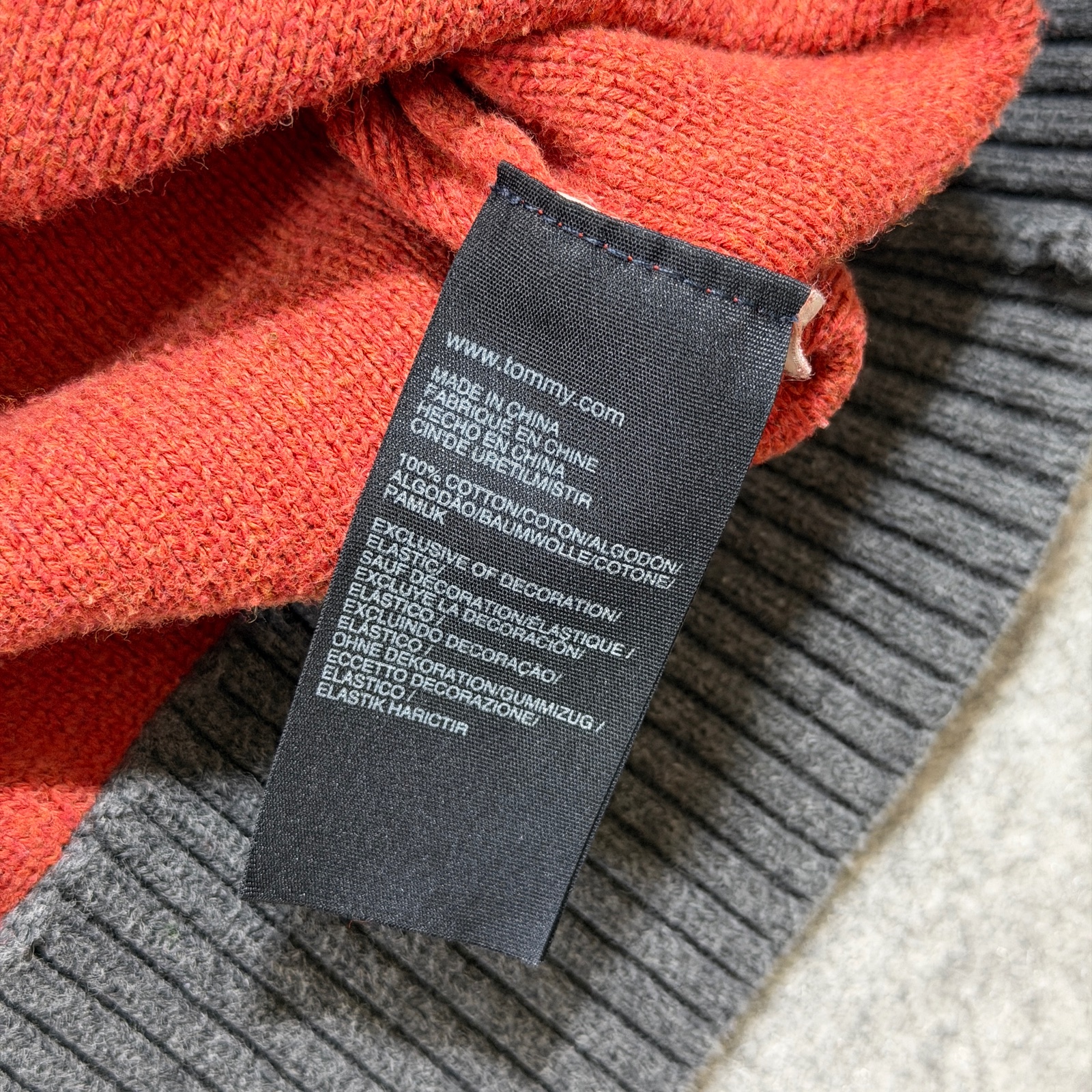 Tommy Hilfiger Full Zip Knit Sweater Mens XXL Orange Gray Striped Heavyweight thumbnail 11
