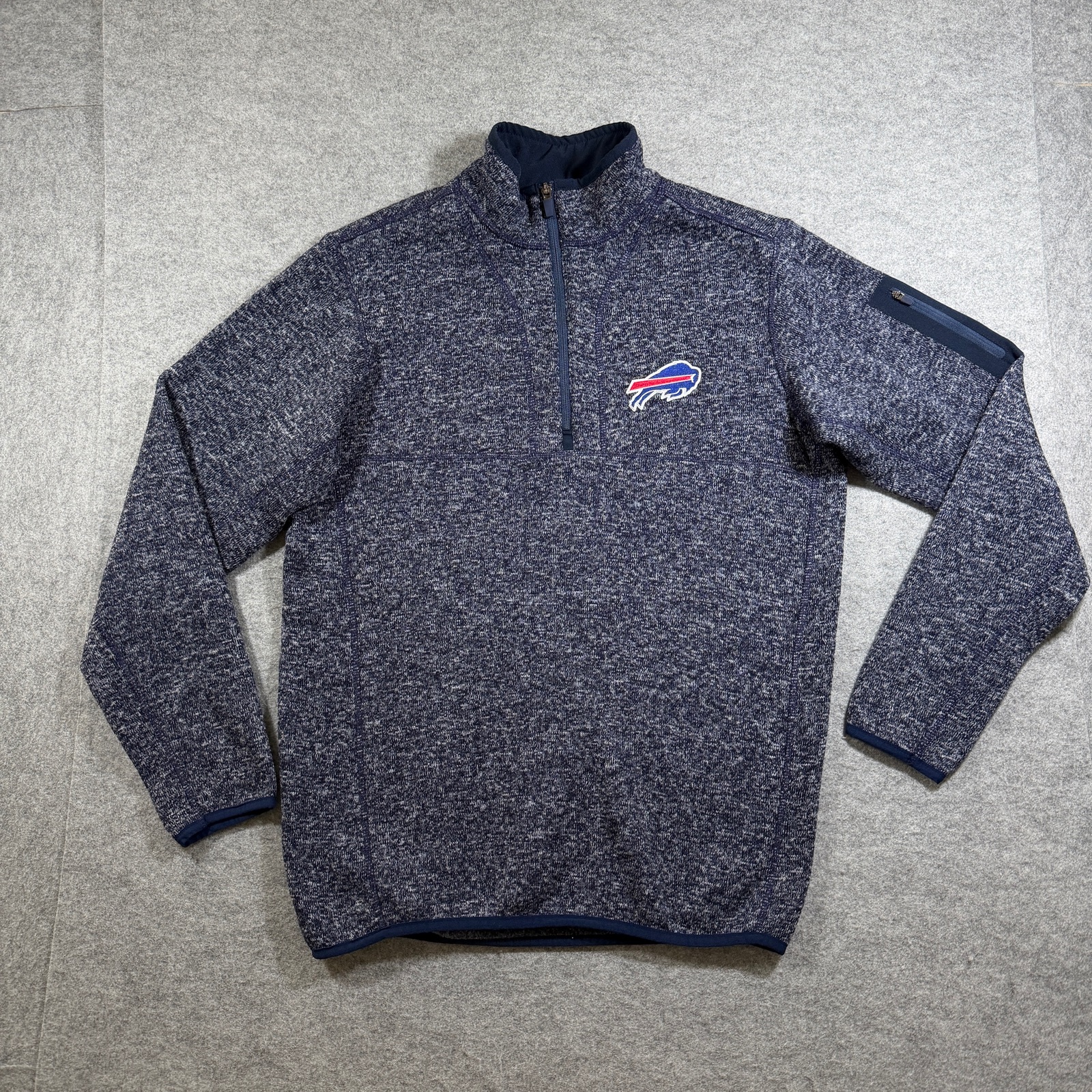 Antigua Buffalo Bills 1/4 Zip Pullover Mens M Navy Fleece NFL Zipper Pocket