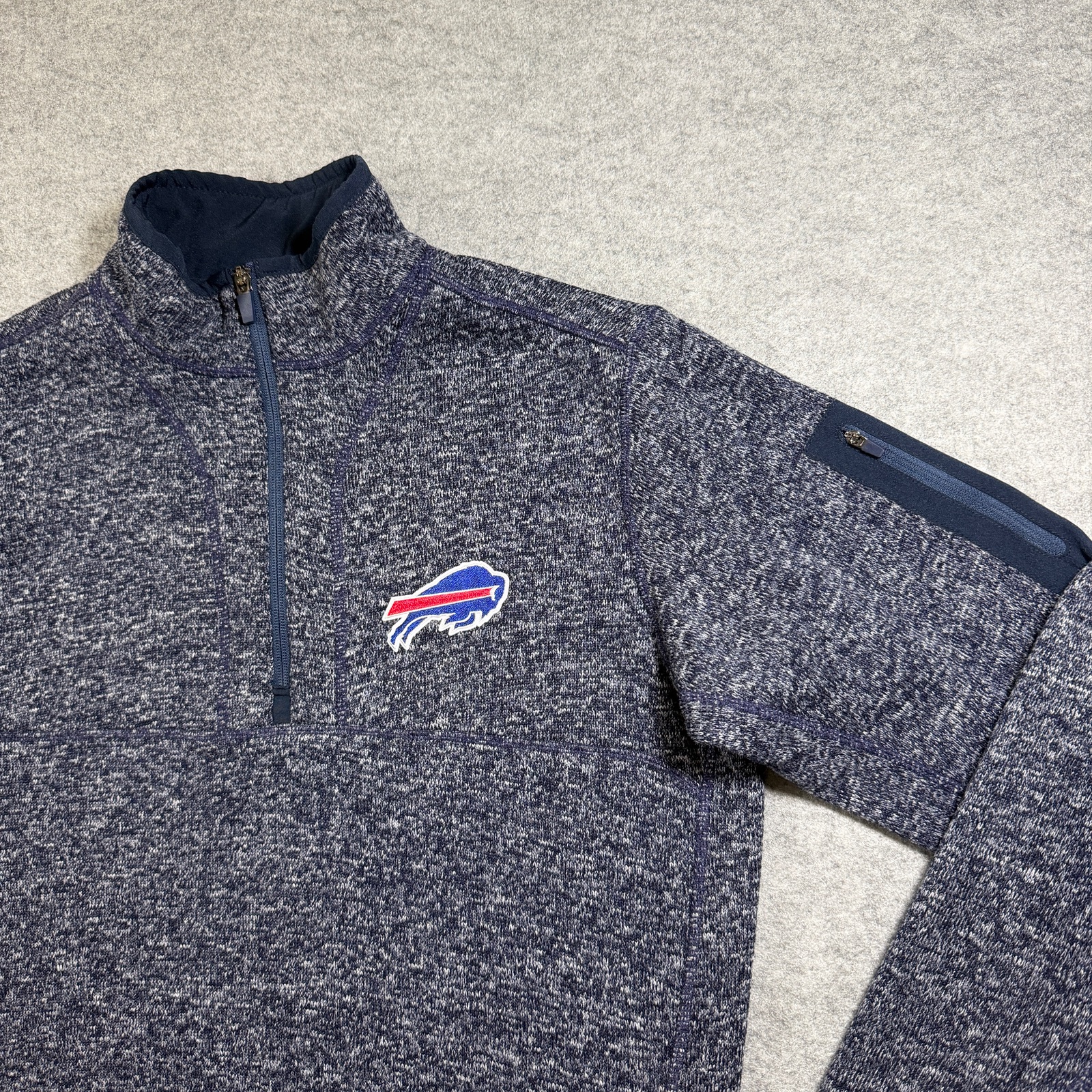 Antigua Buffalo Bills 1/4 Zip Pullover Mens M Navy Fleece NFL Zipper Pocket thumbnail 3