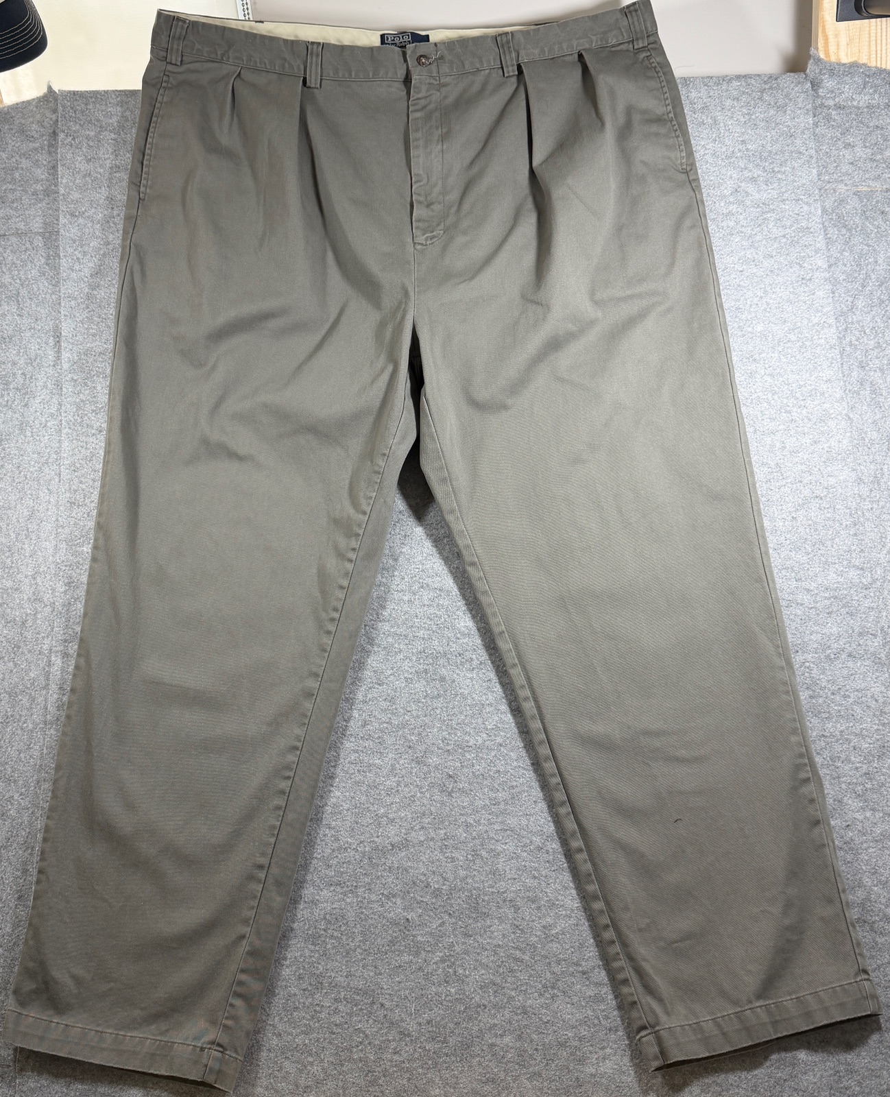 Vintage 90s Polo Ralph Lauren Andrew Pants Mens 48x32 Olive Pleated Cotton Chino