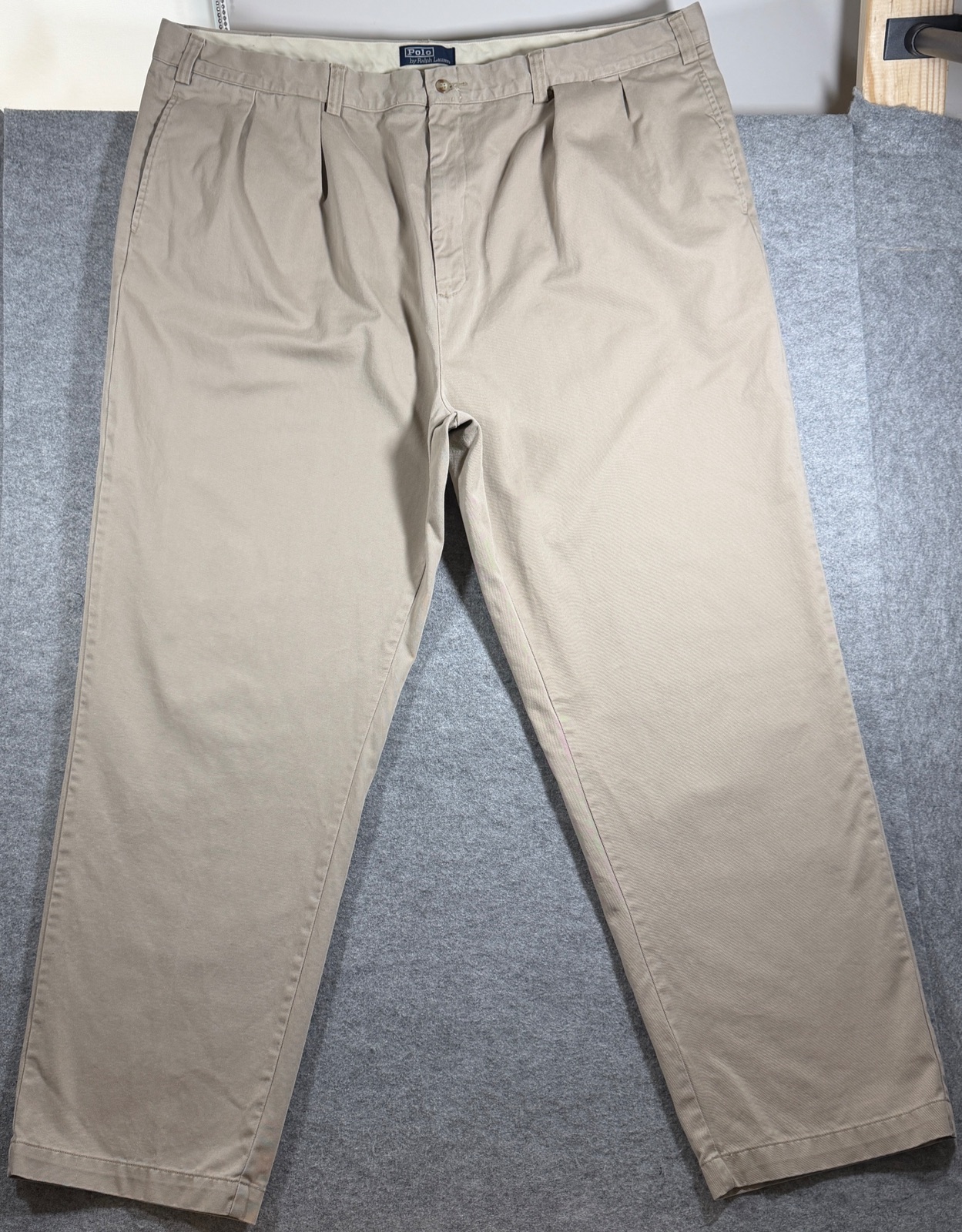 Vintage 90s Polo Ralph Lauren Andrew Pants Mens 48x32 Khaki Pleated Cotton Chino