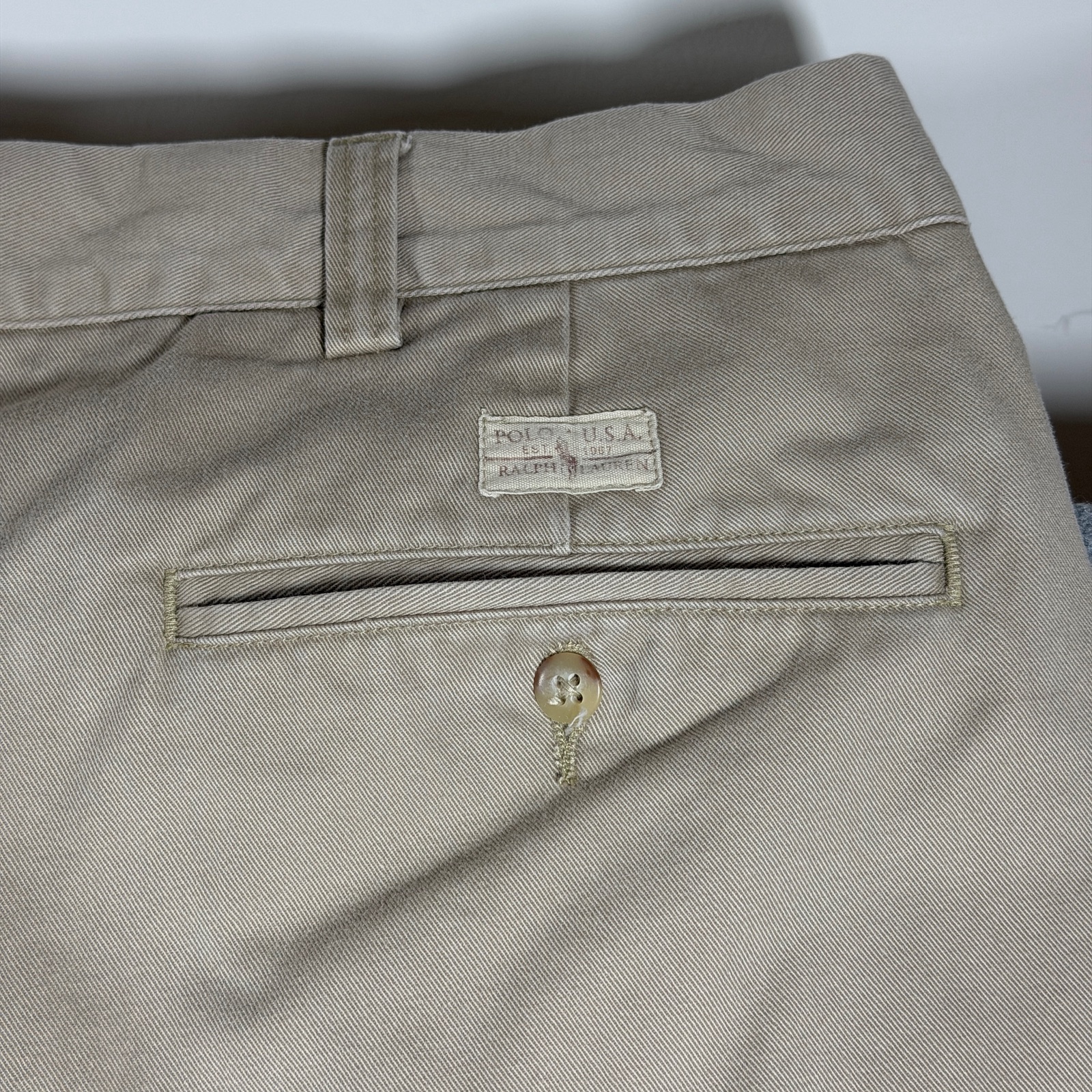 Vintage 90s Polo Ralph Lauren Andrew Pants Mens 48x32 Khaki Pleated Cotton Chino thumbnail 6