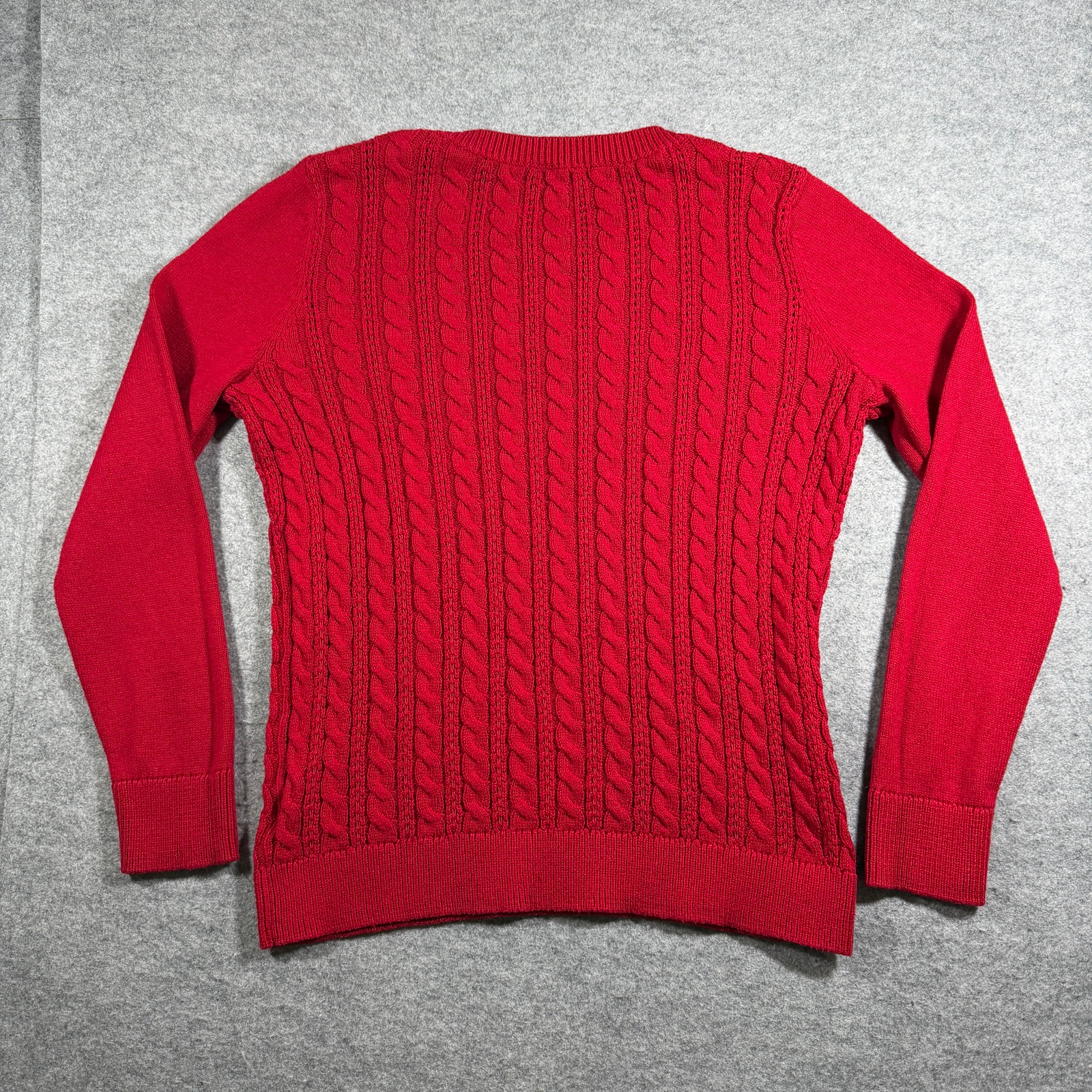 Talbots Cable Knit Sweater Womens M Red Cotton Button Shoulder Ribbed Cuffs thumbnail 2