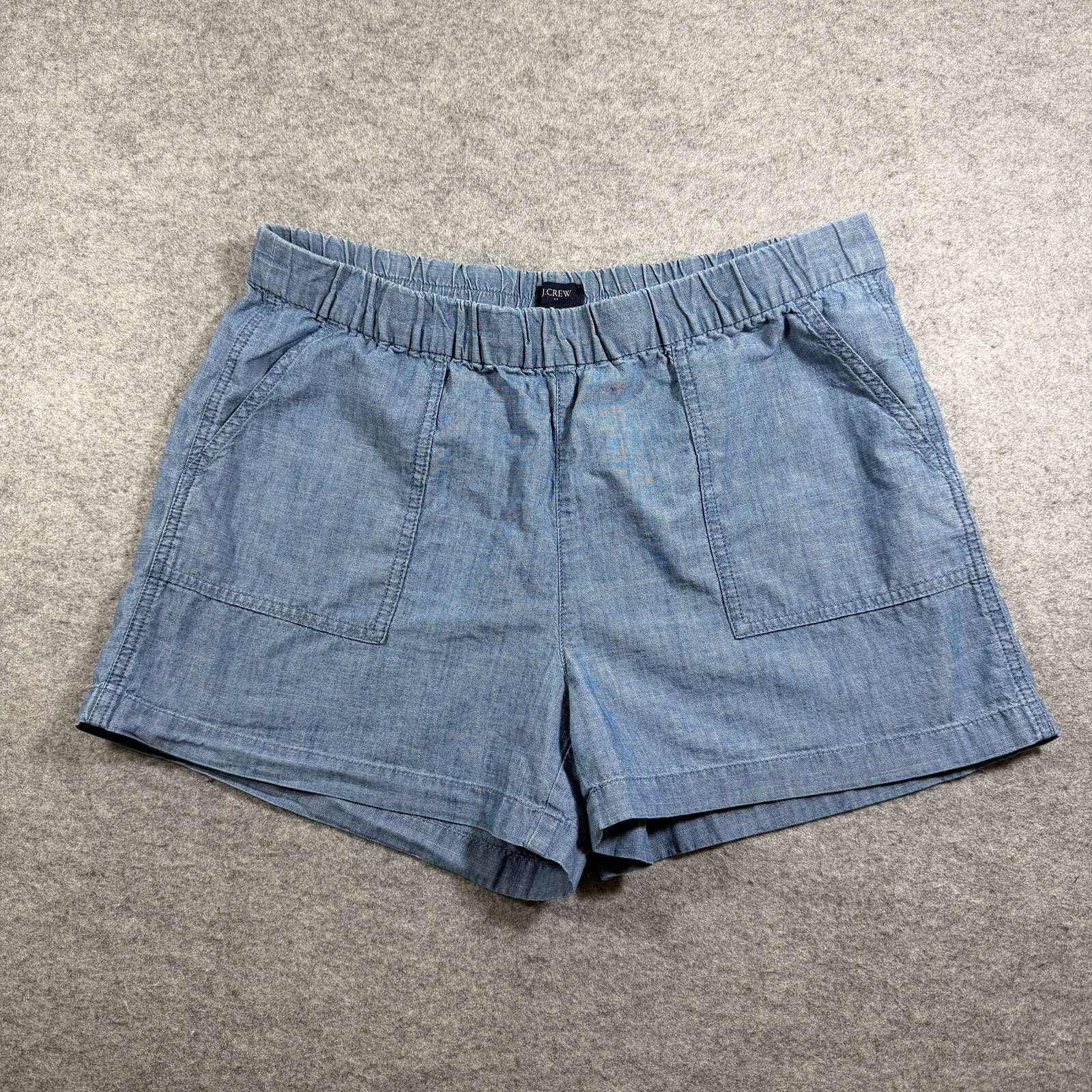 J.Crew Chambray Shorts Womens M Blue Cotton Pull-On Elastic Waist Patch Pockets