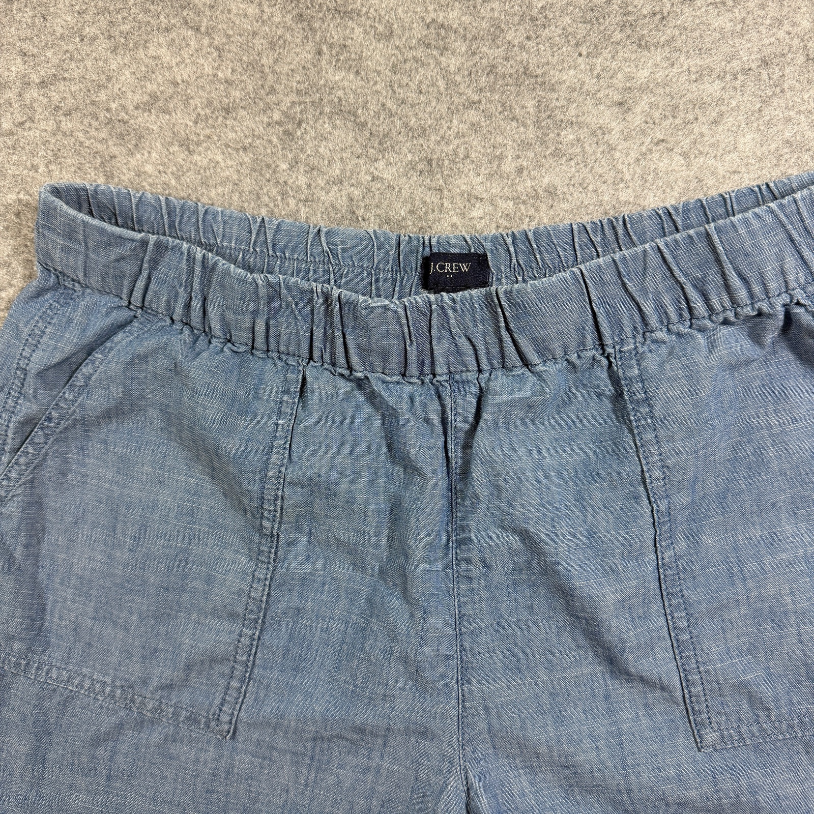 J.Crew Chambray Shorts Womens M Blue Cotton Pull-On Elastic Waist Patch Pockets thumbnail 4