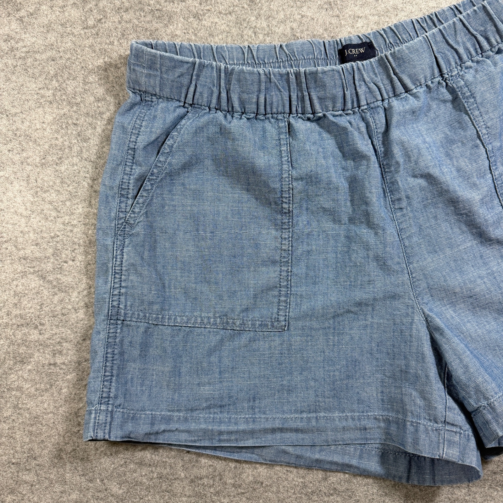 J.Crew Chambray Shorts Womens M Blue Cotton Pull-On Elastic Waist Patch Pockets thumbnail 5