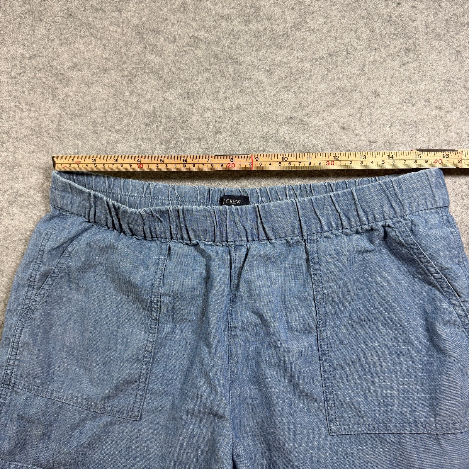 J.Crew Chambray Shorts Womens M Blue Cotton Pull-On Elastic Waist Patch Pockets thumbnail 6