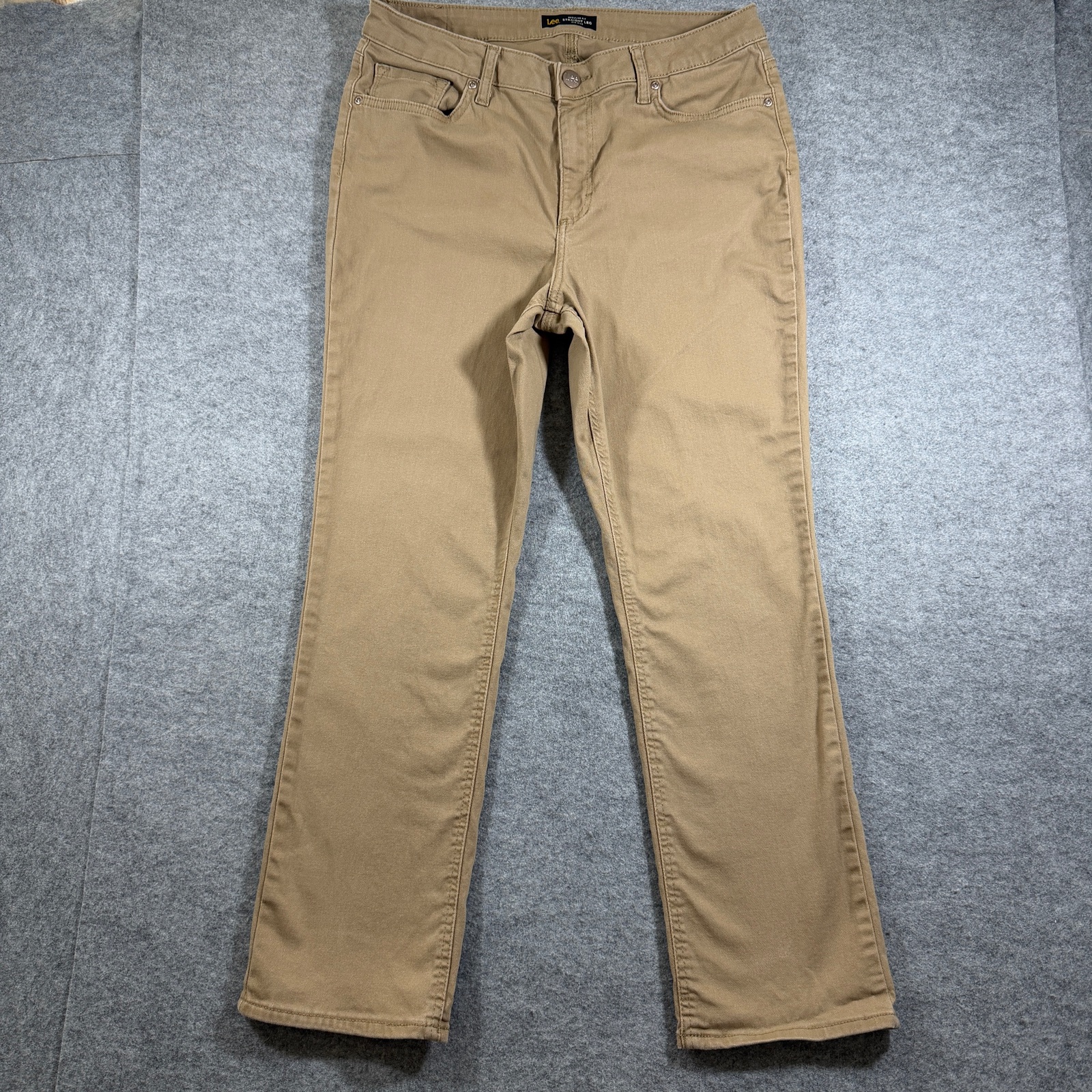 Lee Pants Womens 12 Short Khaki Straight Leg Mid Rise Stretch Cotton Chino