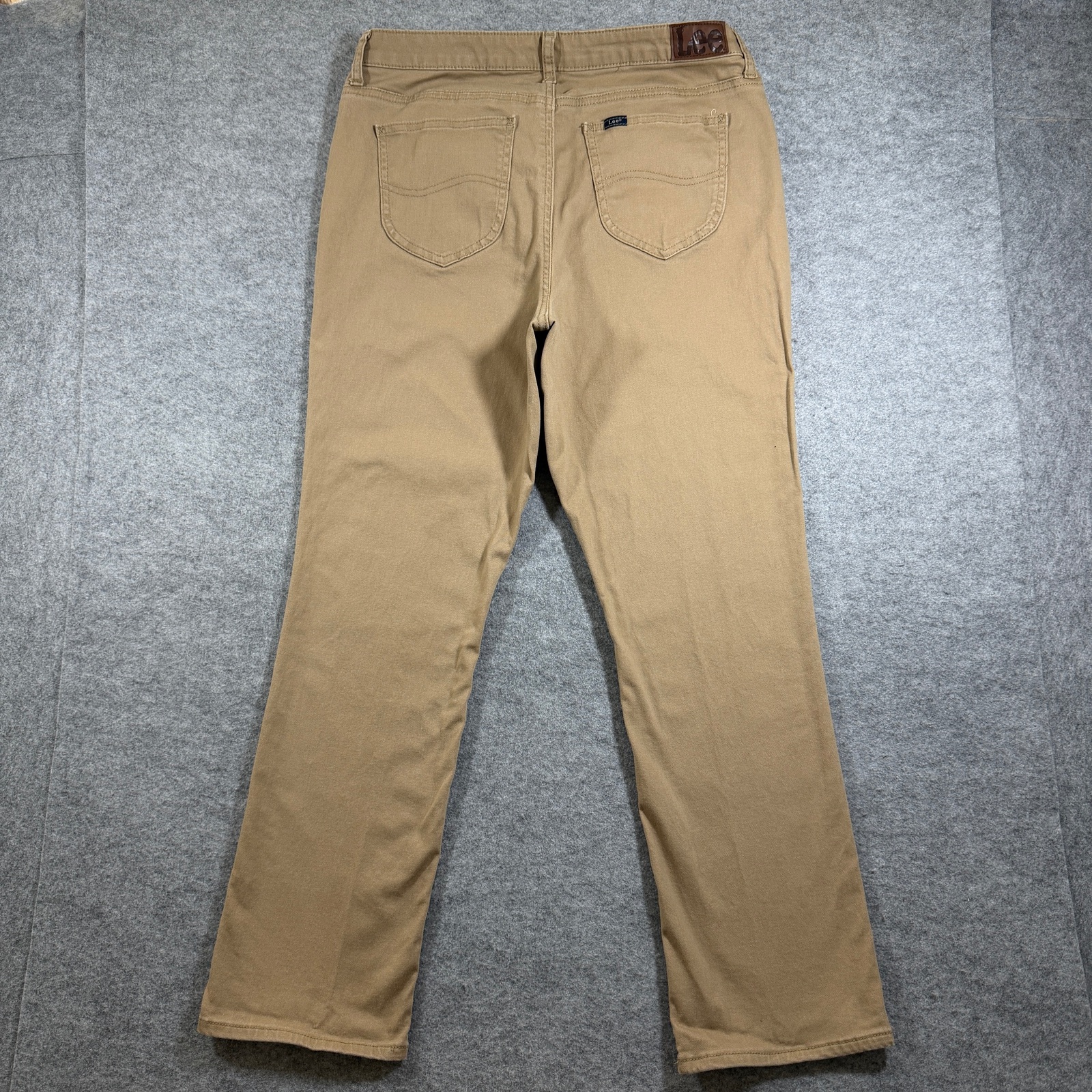 Lee Pants Womens 12 Short Khaki Straight Leg Mid Rise Stretch Cotton Chino thumbnail 2