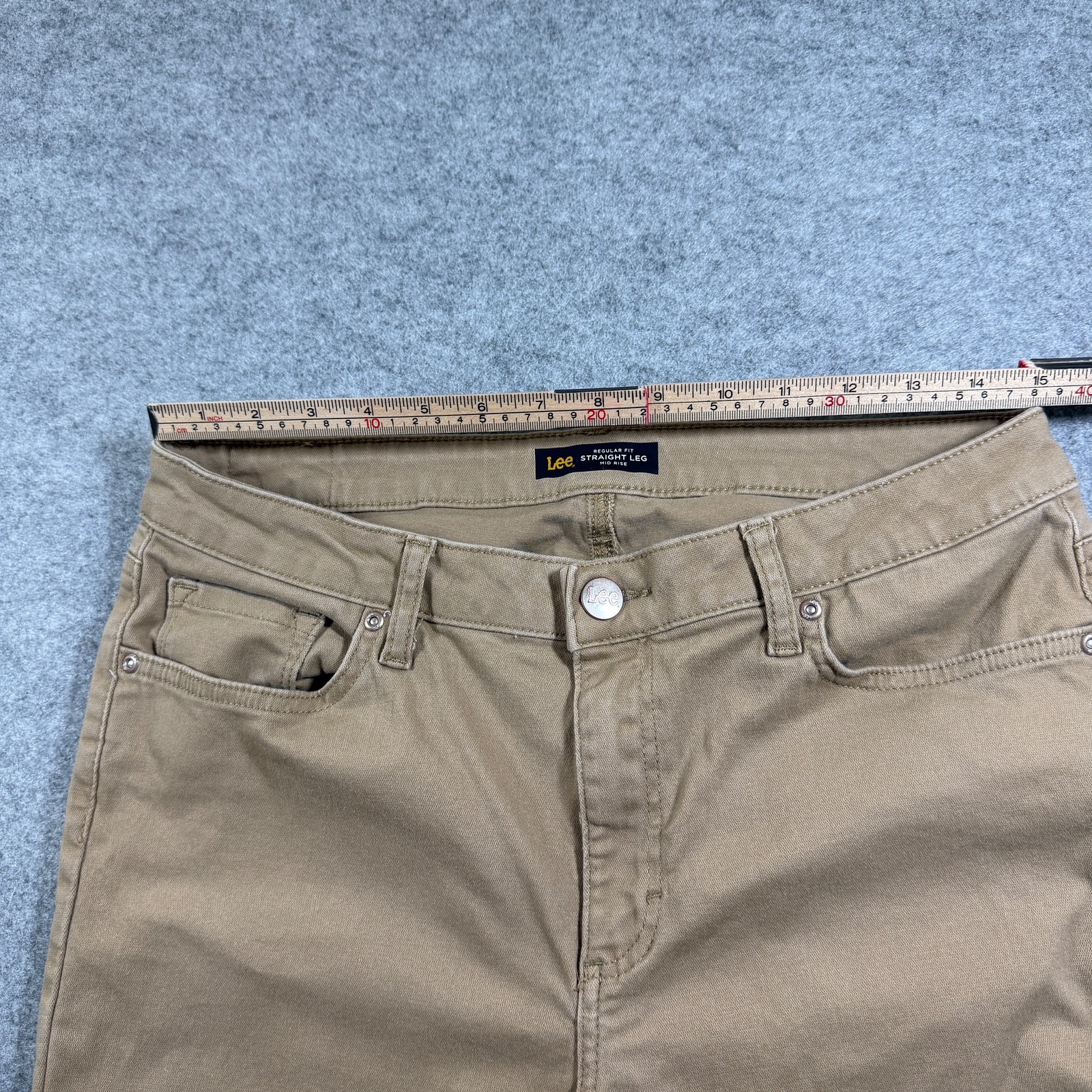 Lee Pants Womens 12 Short Khaki Straight Leg Mid Rise Stretch Cotton Chino thumbnail 5