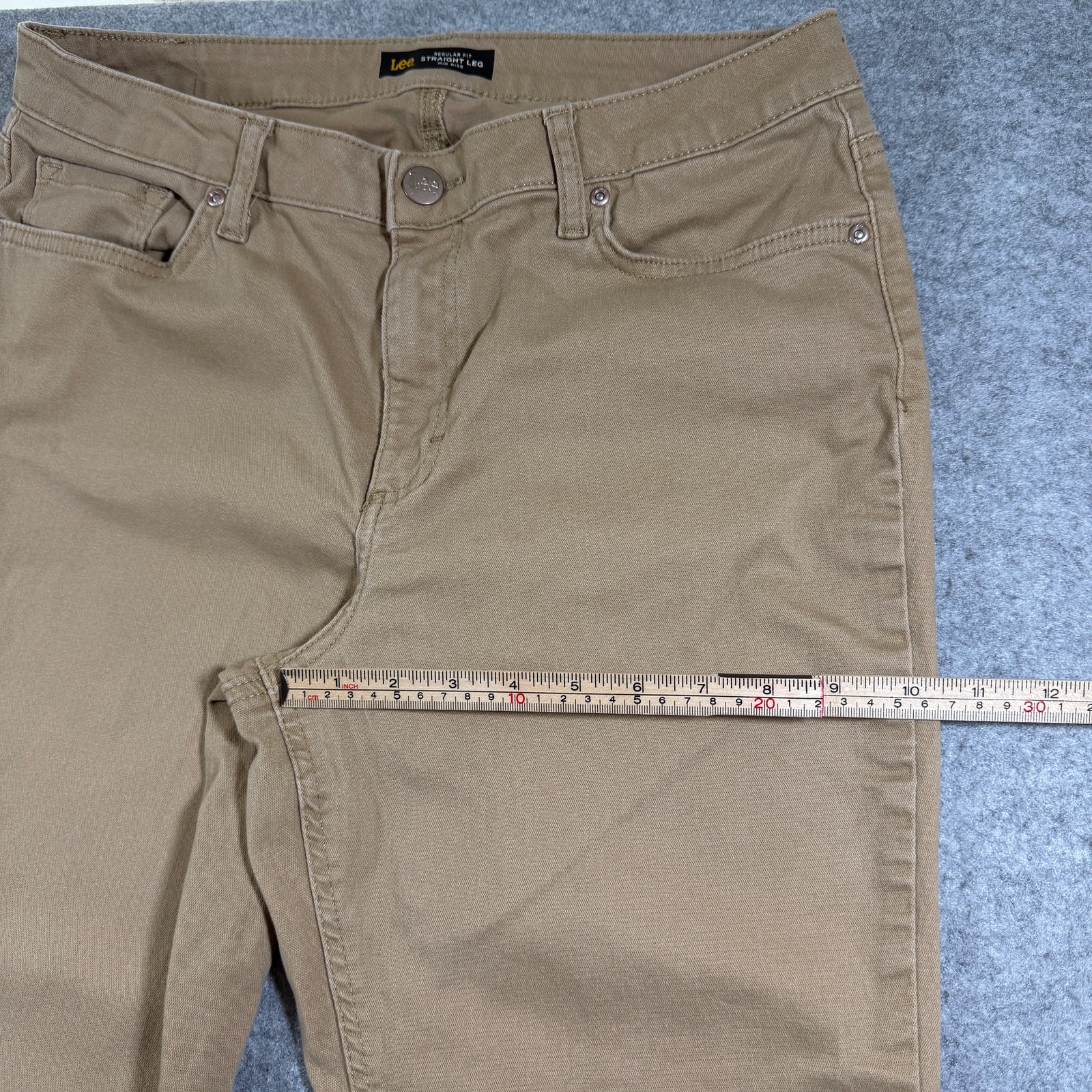 Lee Pants Womens 12 Short Khaki Straight Leg Mid Rise Stretch Cotton Chino thumbnail 7