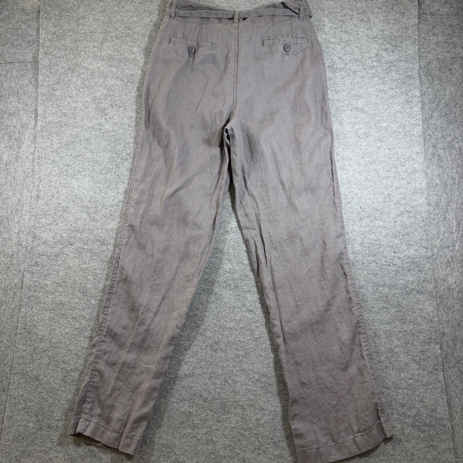 Tahari 100% Linen Pants Womens 6 Gray High Rise Belted Dress Trousers Summer thumbnail 2
