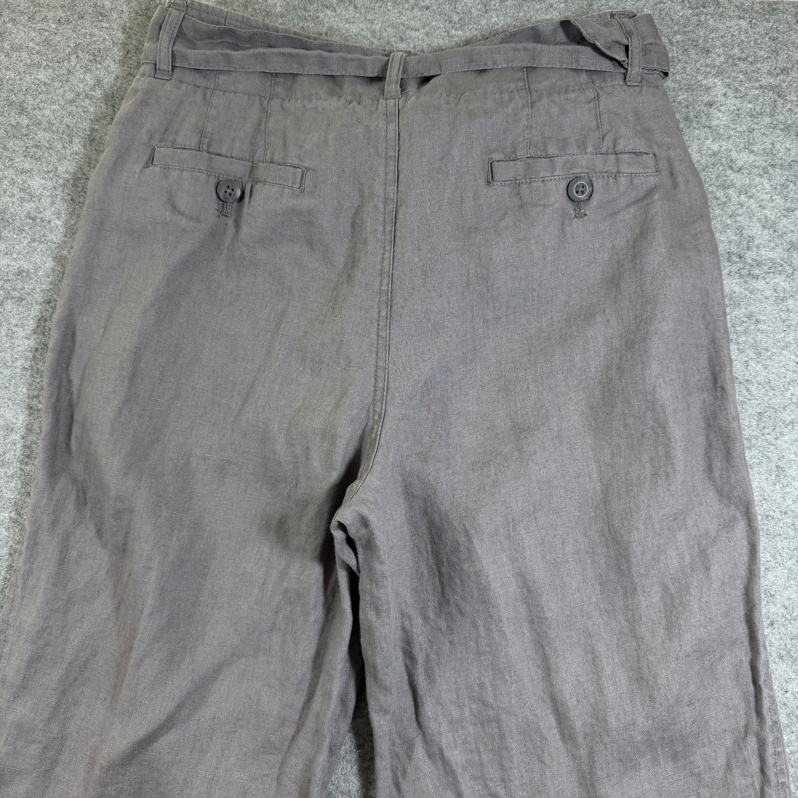 Tahari 100% Linen Pants Womens 6 Gray High Rise Belted Dress Trousers Summer thumbnail 5