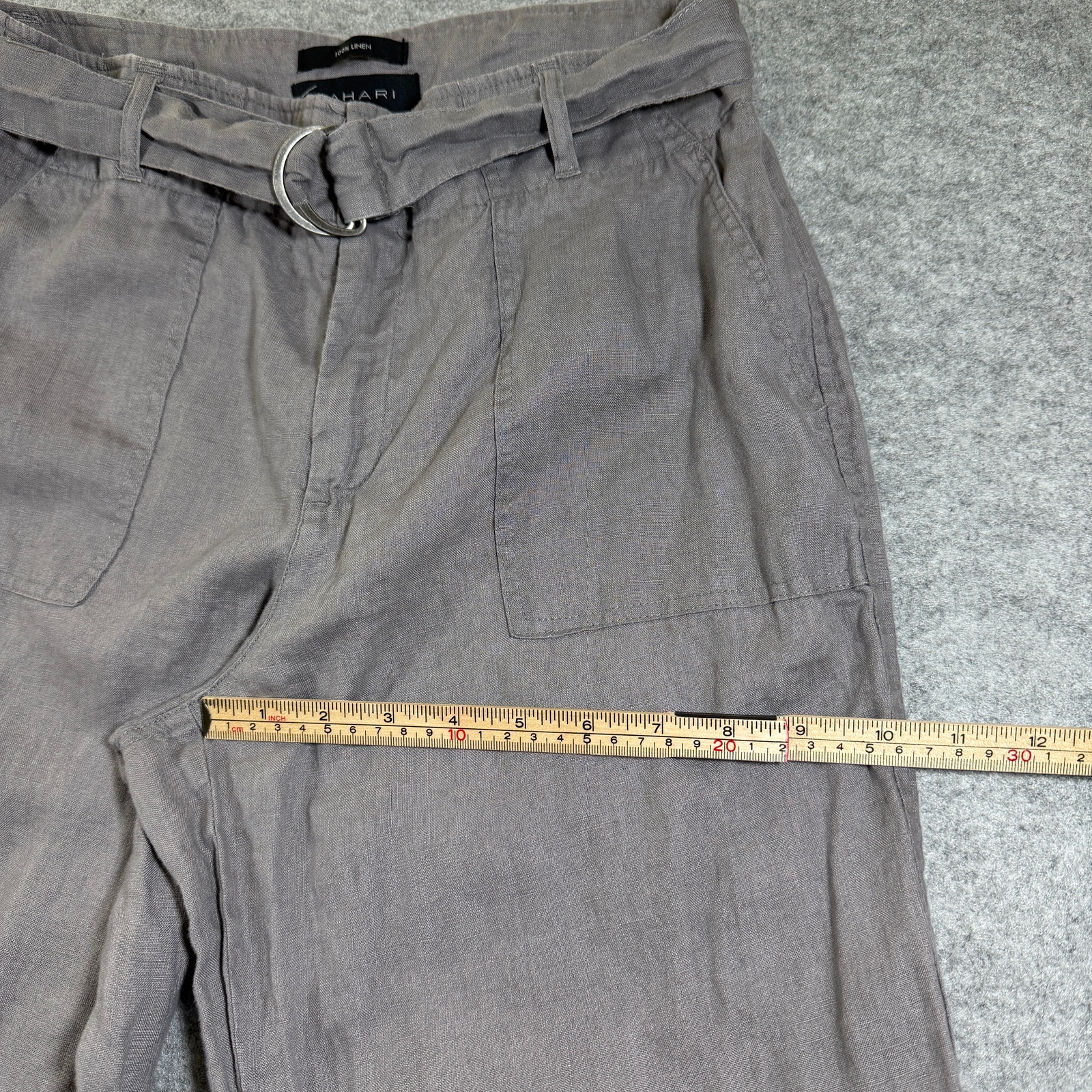 Tahari 100% Linen Pants Womens 6 Gray High Rise Belted Dress Trousers Summer thumbnail 8