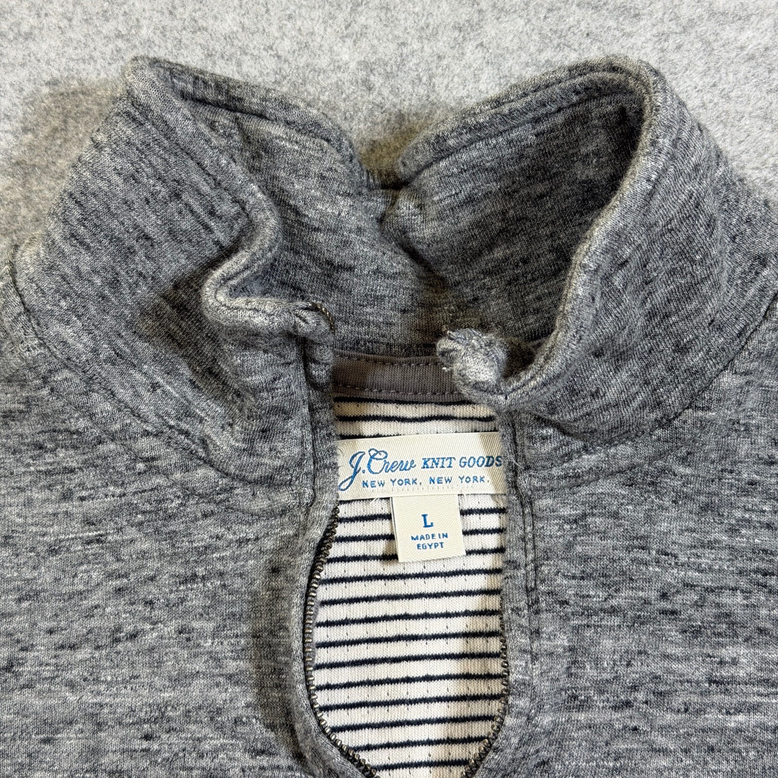 J.Crew Knit Goods 1/4 Zip Pullover Mens L Heather Gray Cotton Preppy Sweater thumbnail 3