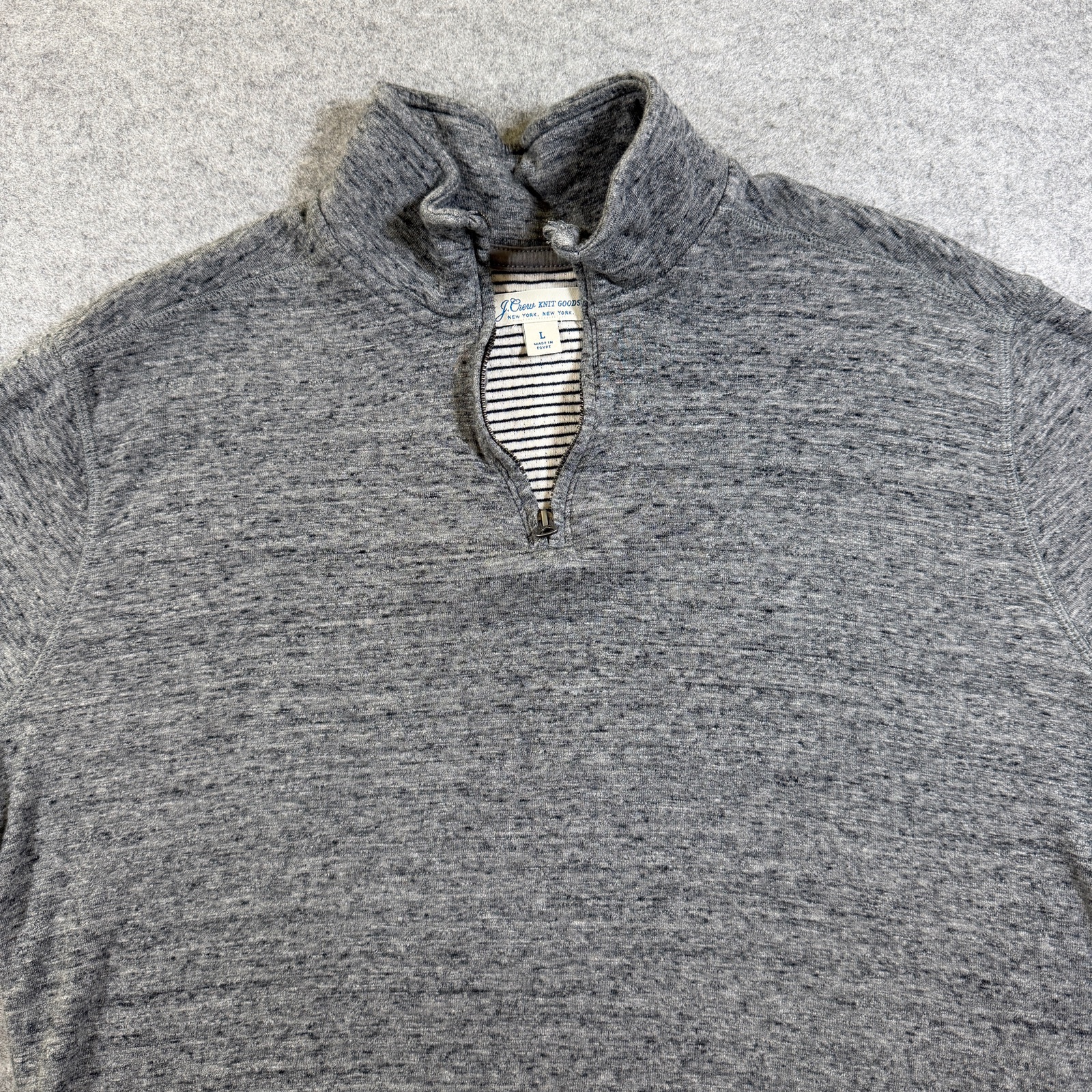 J.Crew Knit Goods 1/4 Zip Pullover Mens L Heather Gray Cotton Preppy Sweater thumbnail 4