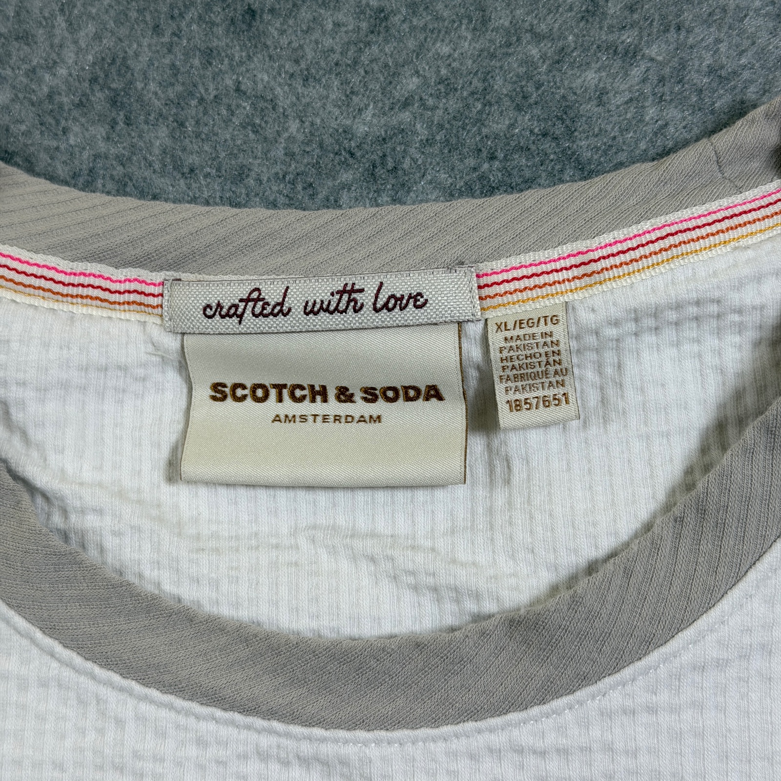 Scotch & Soda Waffle Knit T Shirt Mens XL White Ringer Collar Logo Patch thumbnail 4
