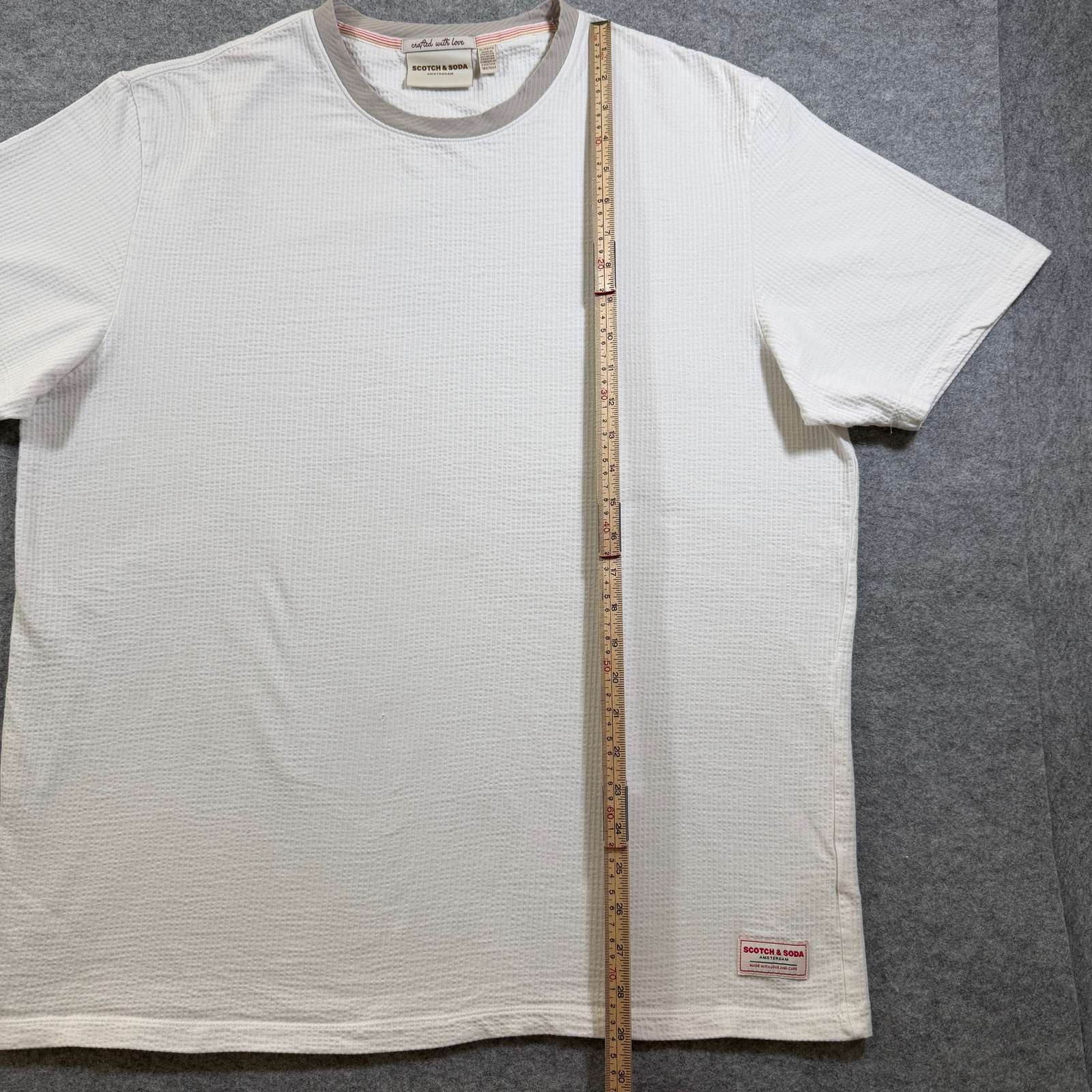 Scotch & Soda Waffle Knit T Shirt Mens XL White Ringer Collar Logo Patch thumbnail 6