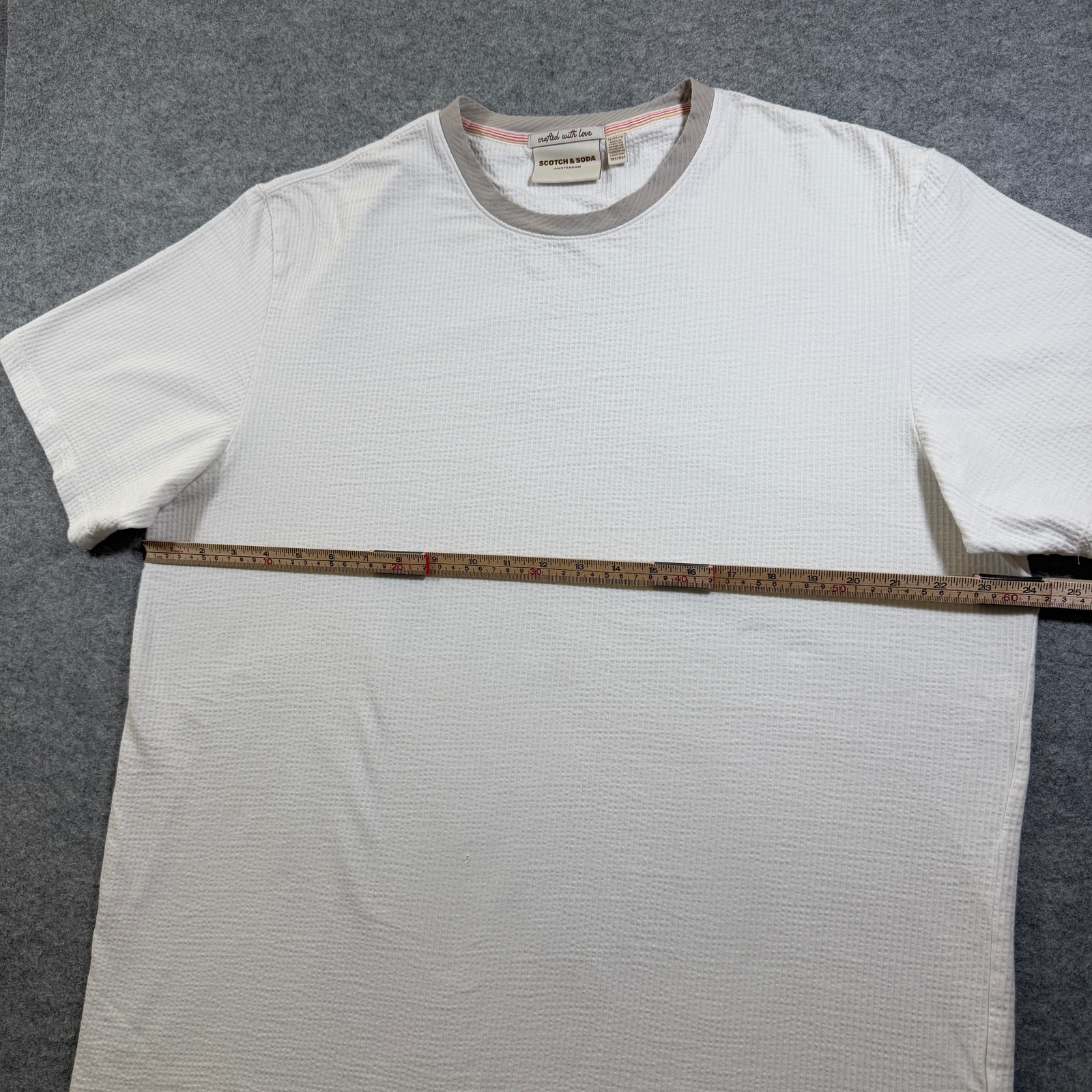 Scotch & Soda Waffle Knit T Shirt Mens XL White Ringer Collar Logo Patch thumbnail 7