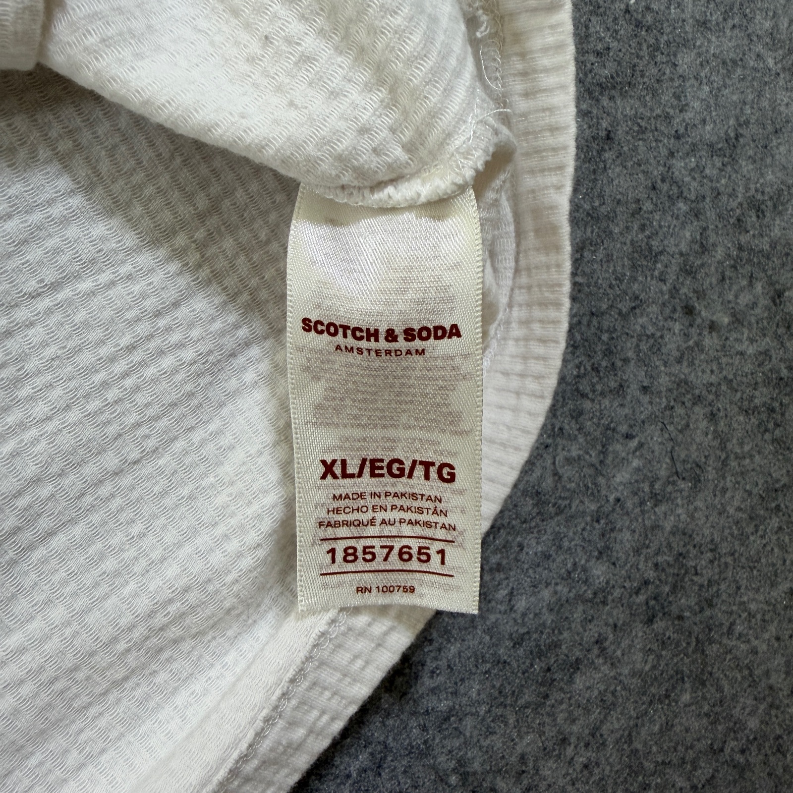 Scotch & Soda Waffle Knit T Shirt Mens XL White Ringer Collar Logo Patch thumbnail 10