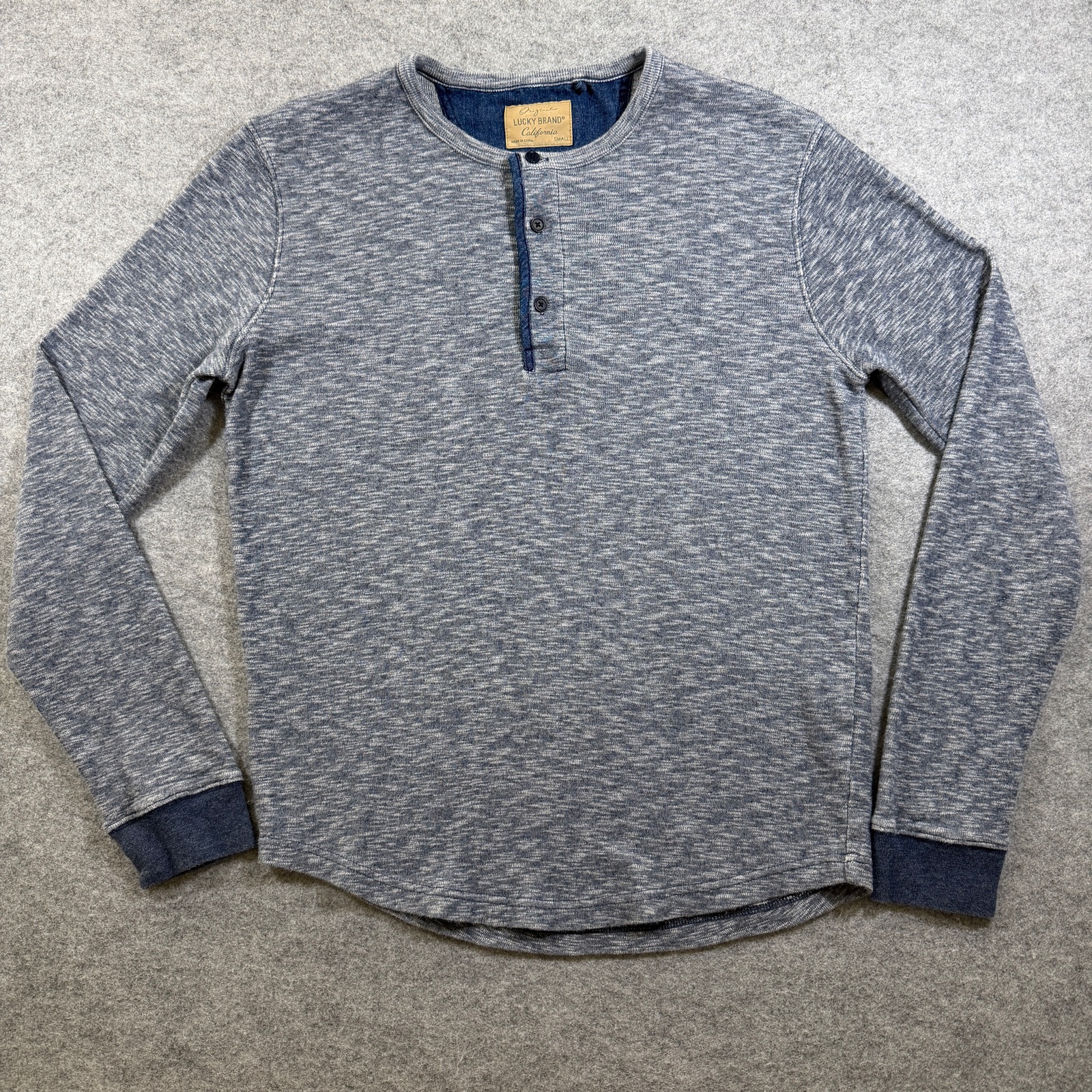 Lucky Brand Original Knit Henley Mens S Heather Blue Cotton Long Sleeve Casual