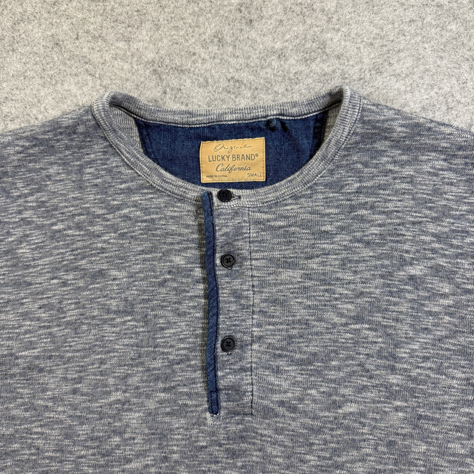 Lucky Brand Original Knit Henley Mens S Heather Blue Cotton Long Sleeve Casual thumbnail 3
