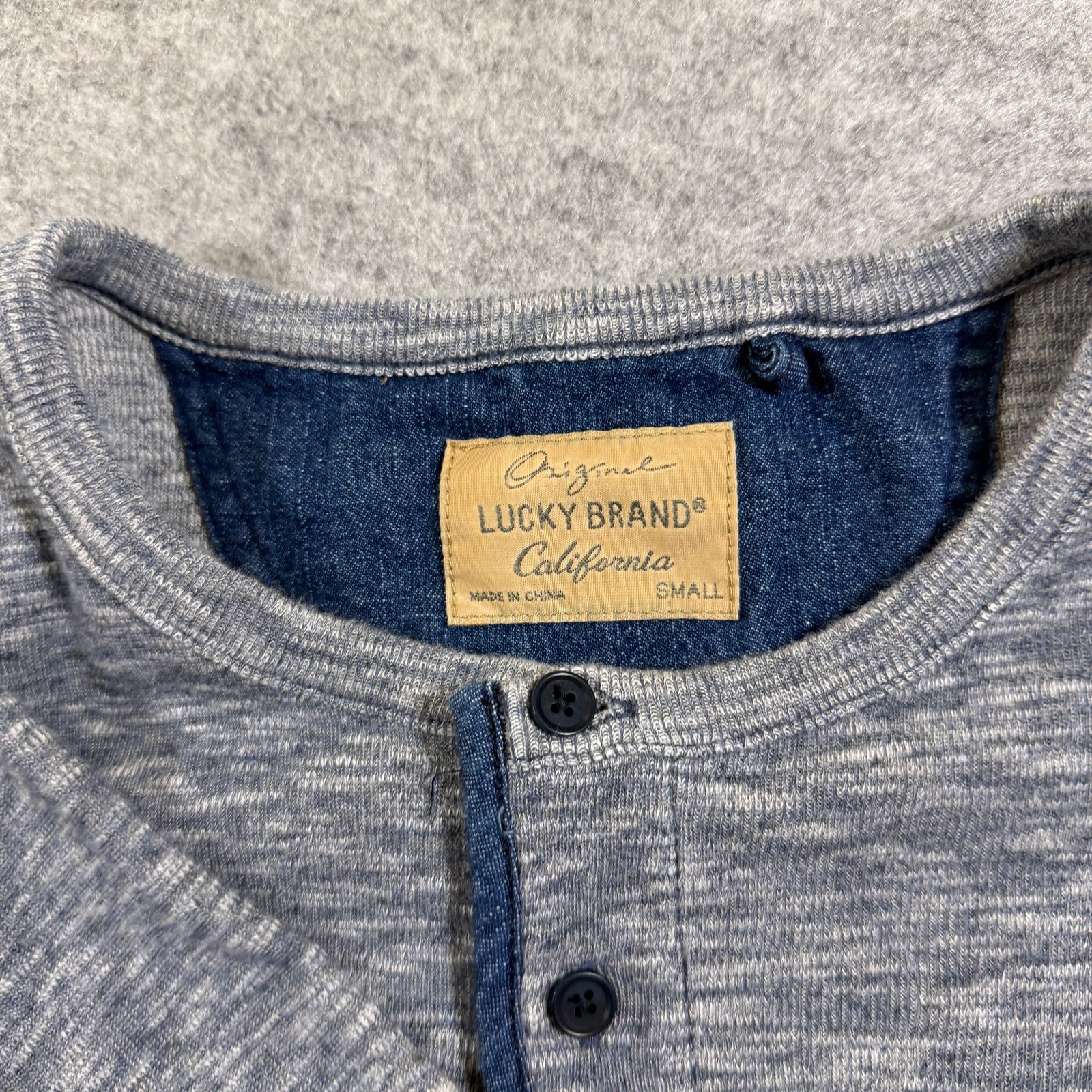 Lucky Brand Original Knit Henley Mens S Heather Blue Cotton Long Sleeve Casual thumbnail 4